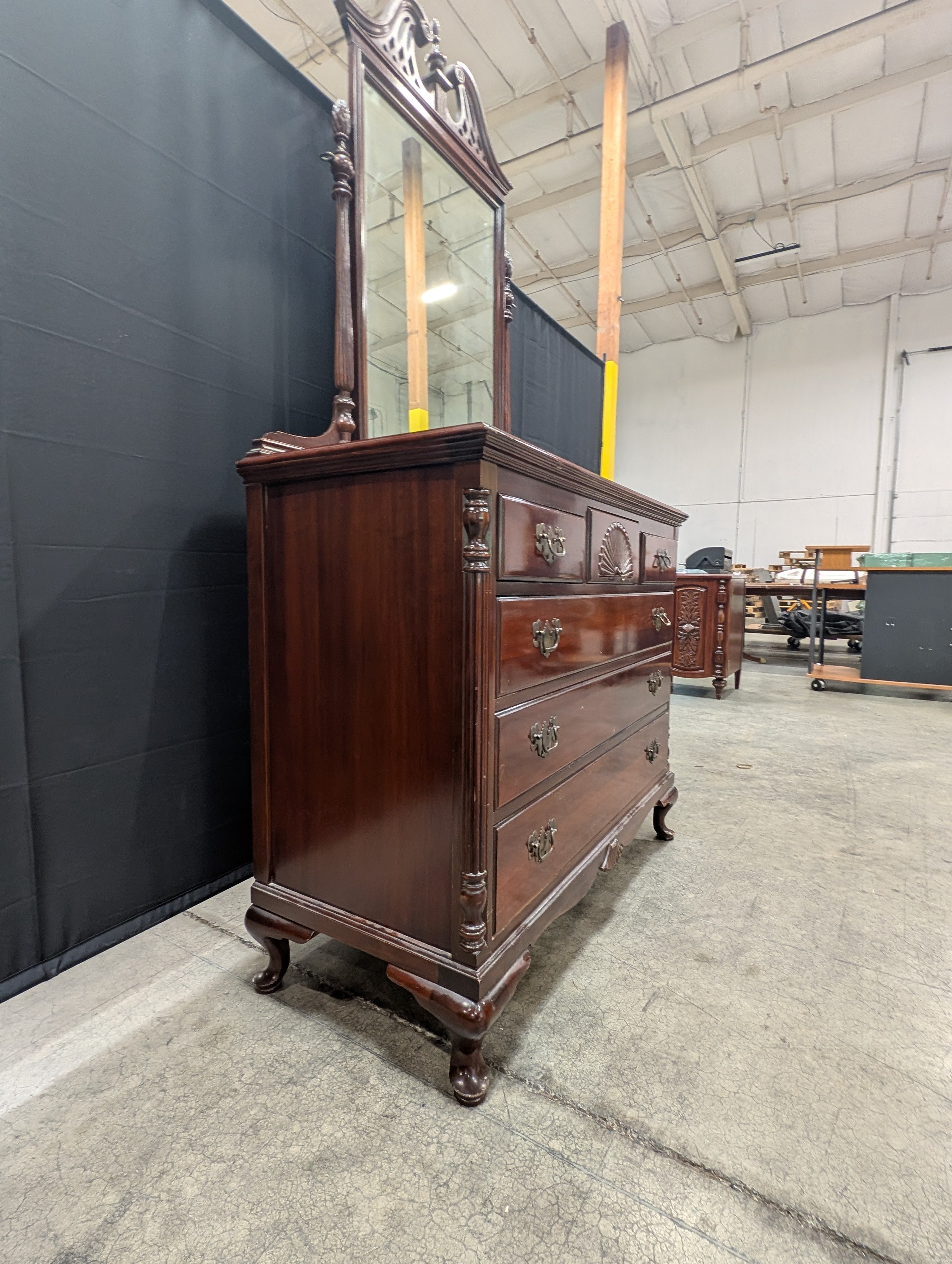 Traditional Carved Wood Dresser with Attached Mirror