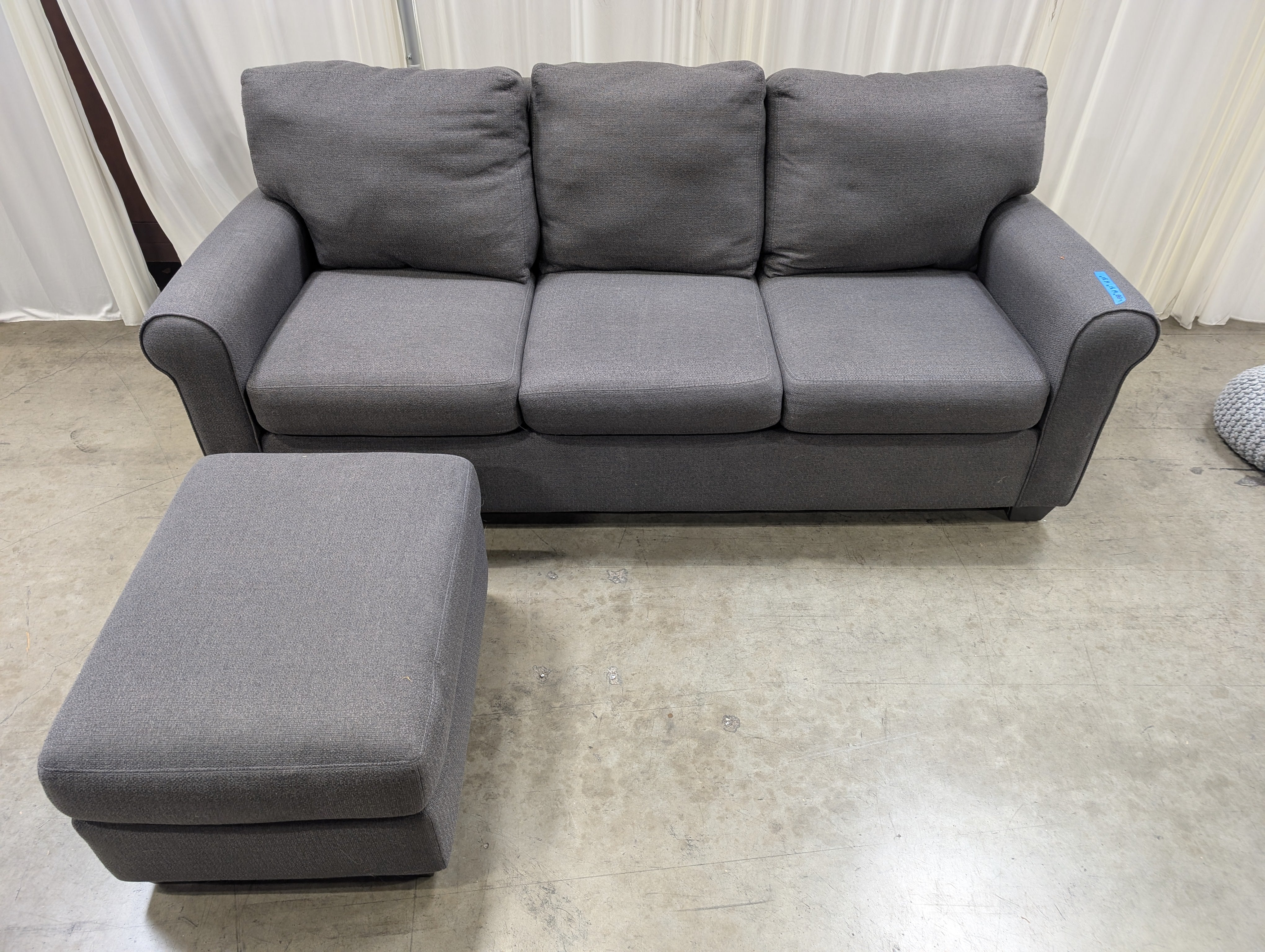 American Leather Charcoal Grey Rolled Arm Sofa & Ottoman Set - Made in USA