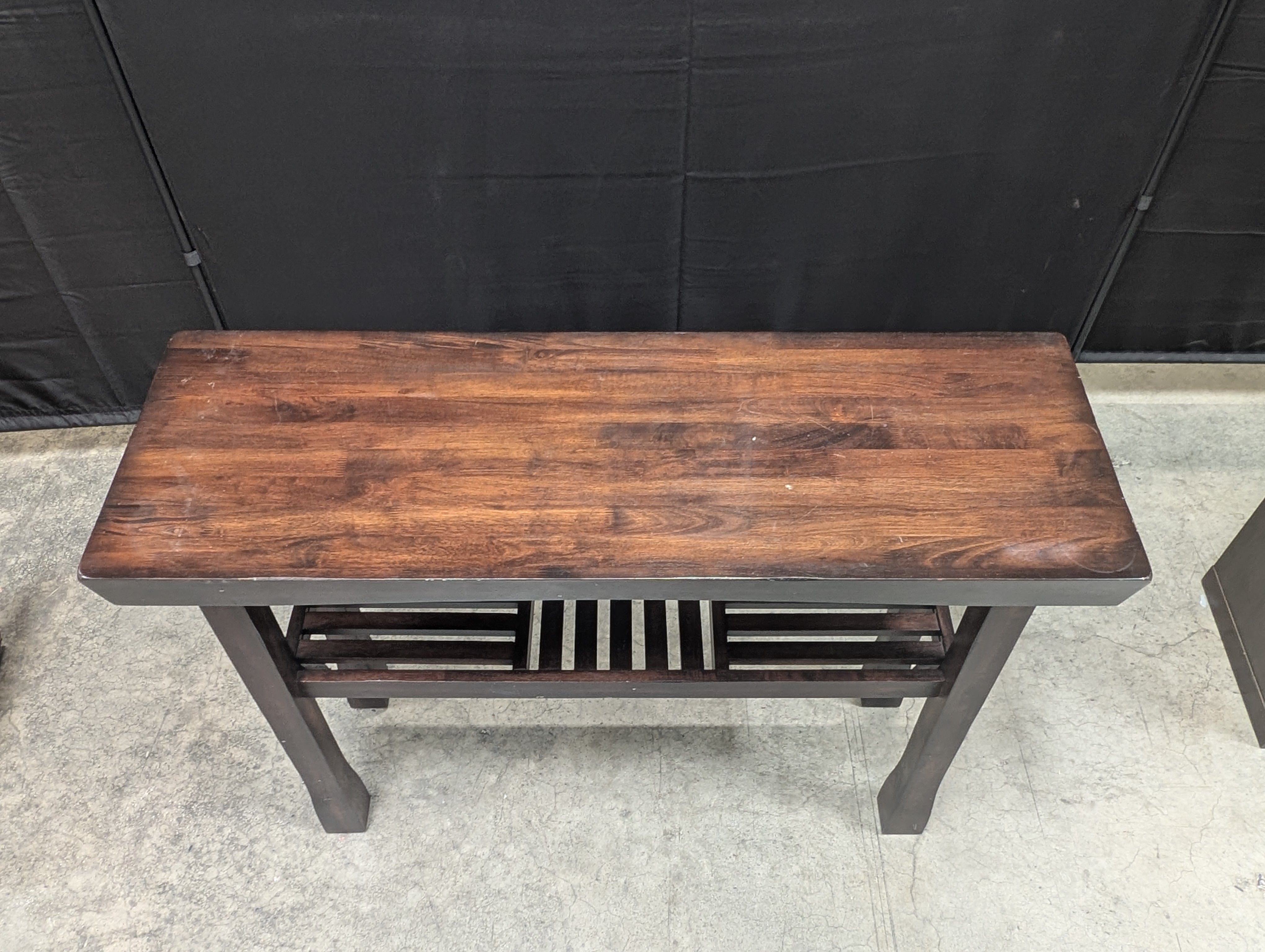 Dark Wood Console Table with Slatted Shelf