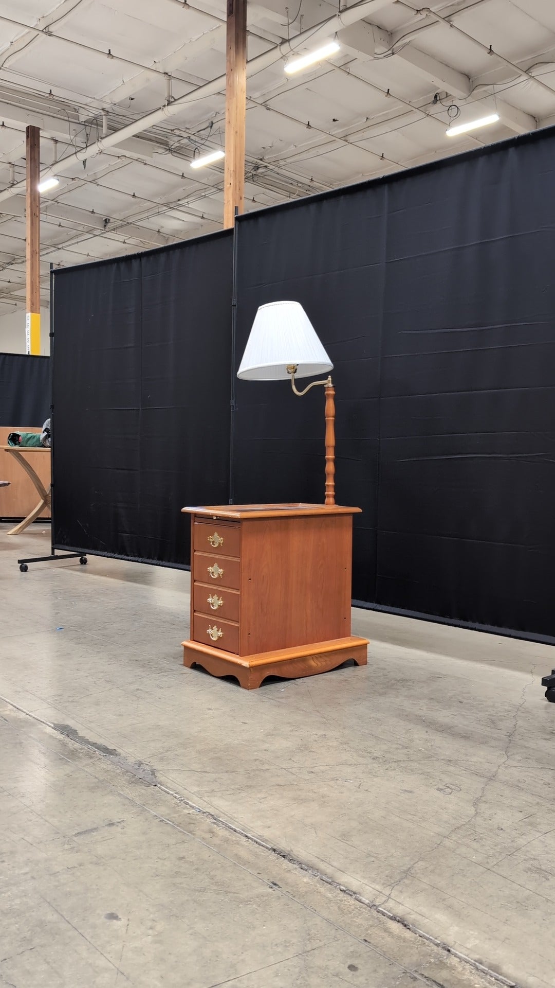 Honey Wood End Table with Integrated Lamp and Storage Cabinet
