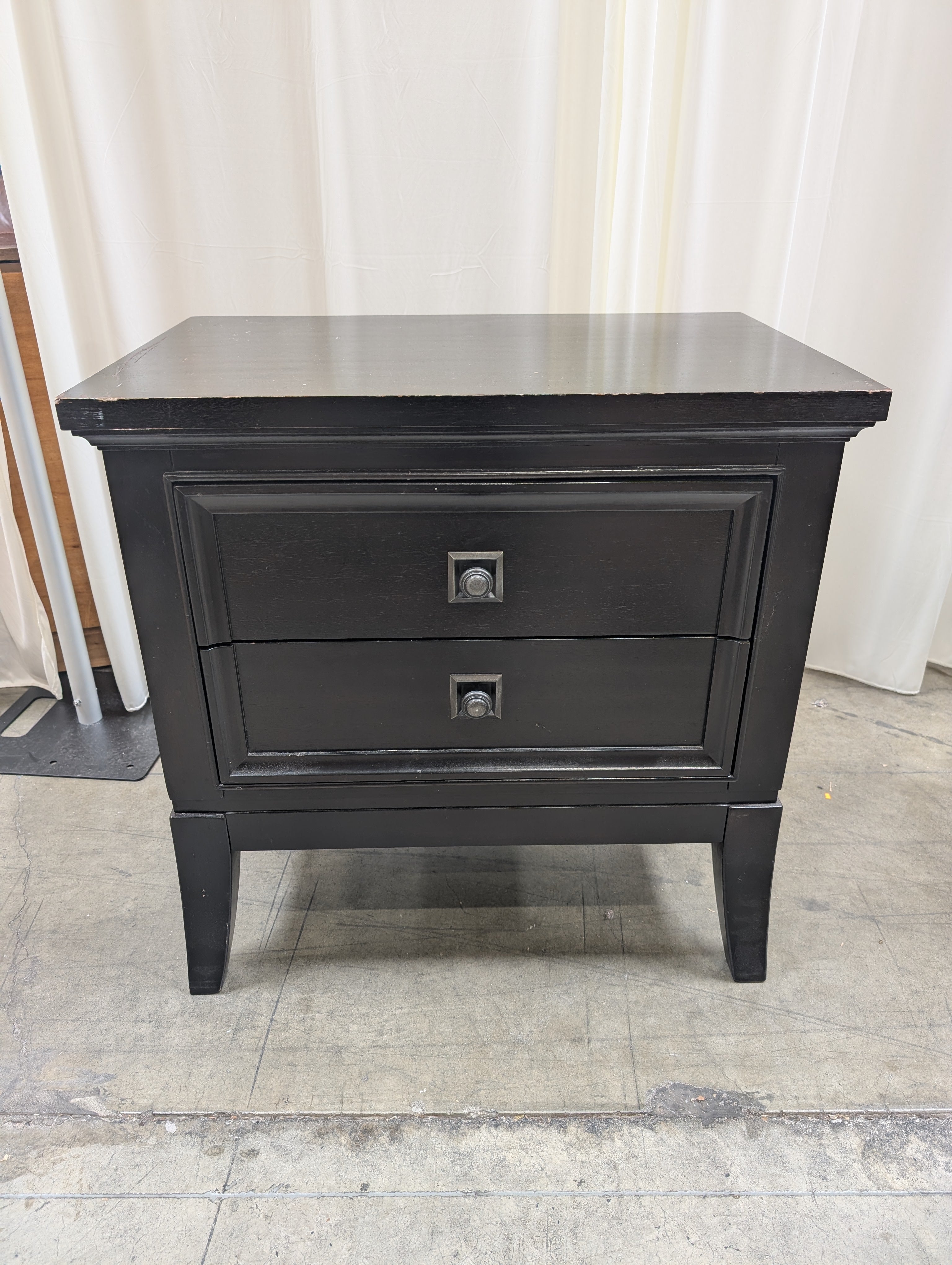 Transitional Two-Drawer Nightstand in Black Wood