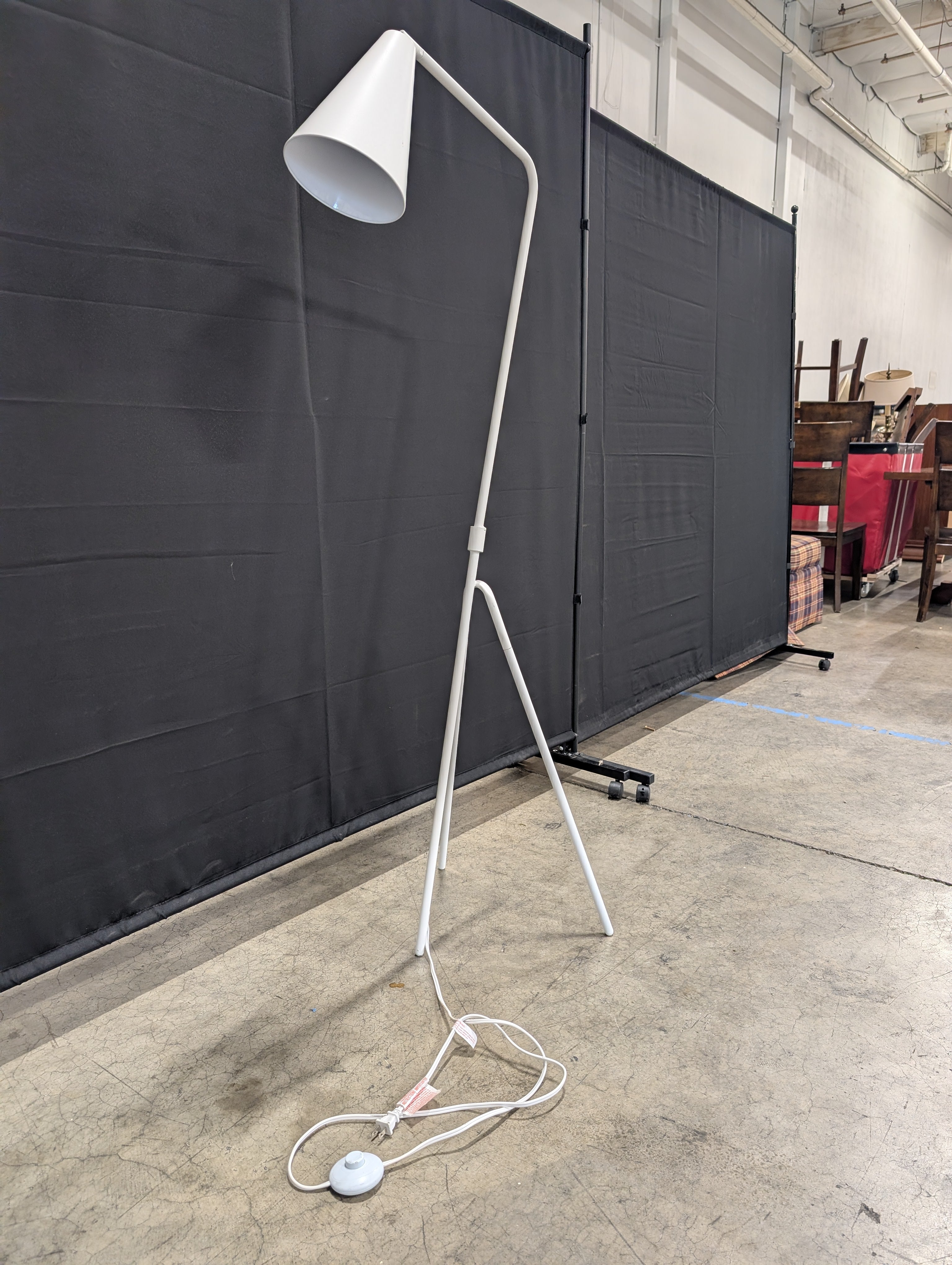 White Metal Arc Floor Lamp with Conical Shade