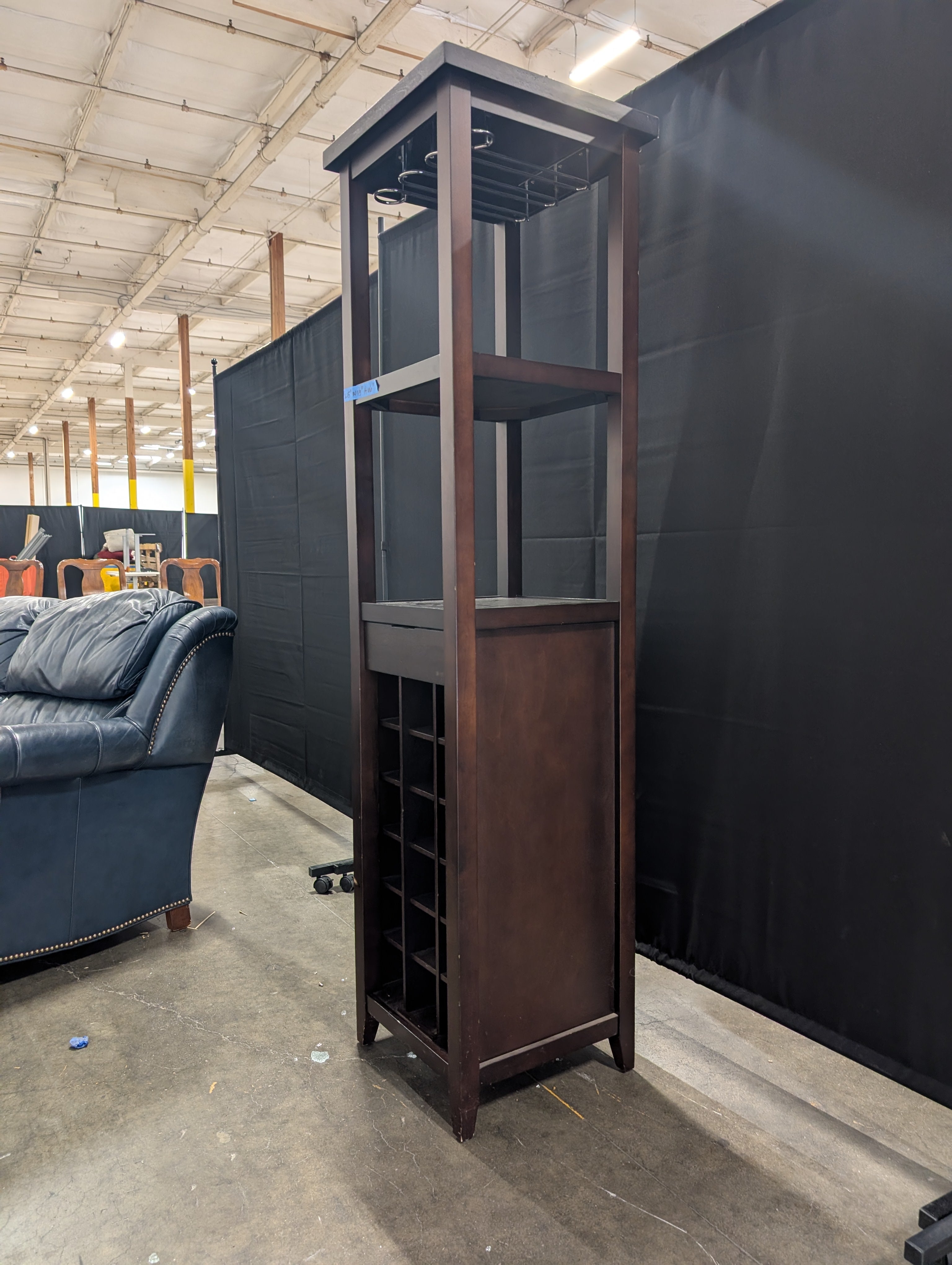 Dark Wood Freestanding Bar Cabinet with Glass Rack