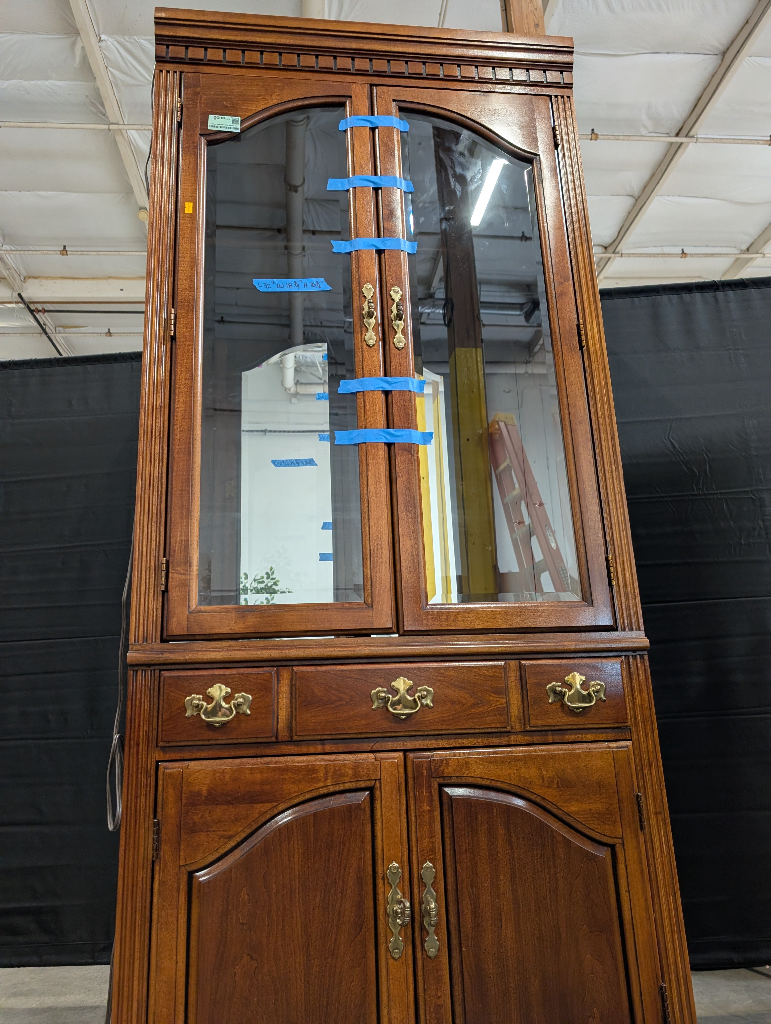 Traditional Wood Display Hutch with Glass Doors and Brass Hardware