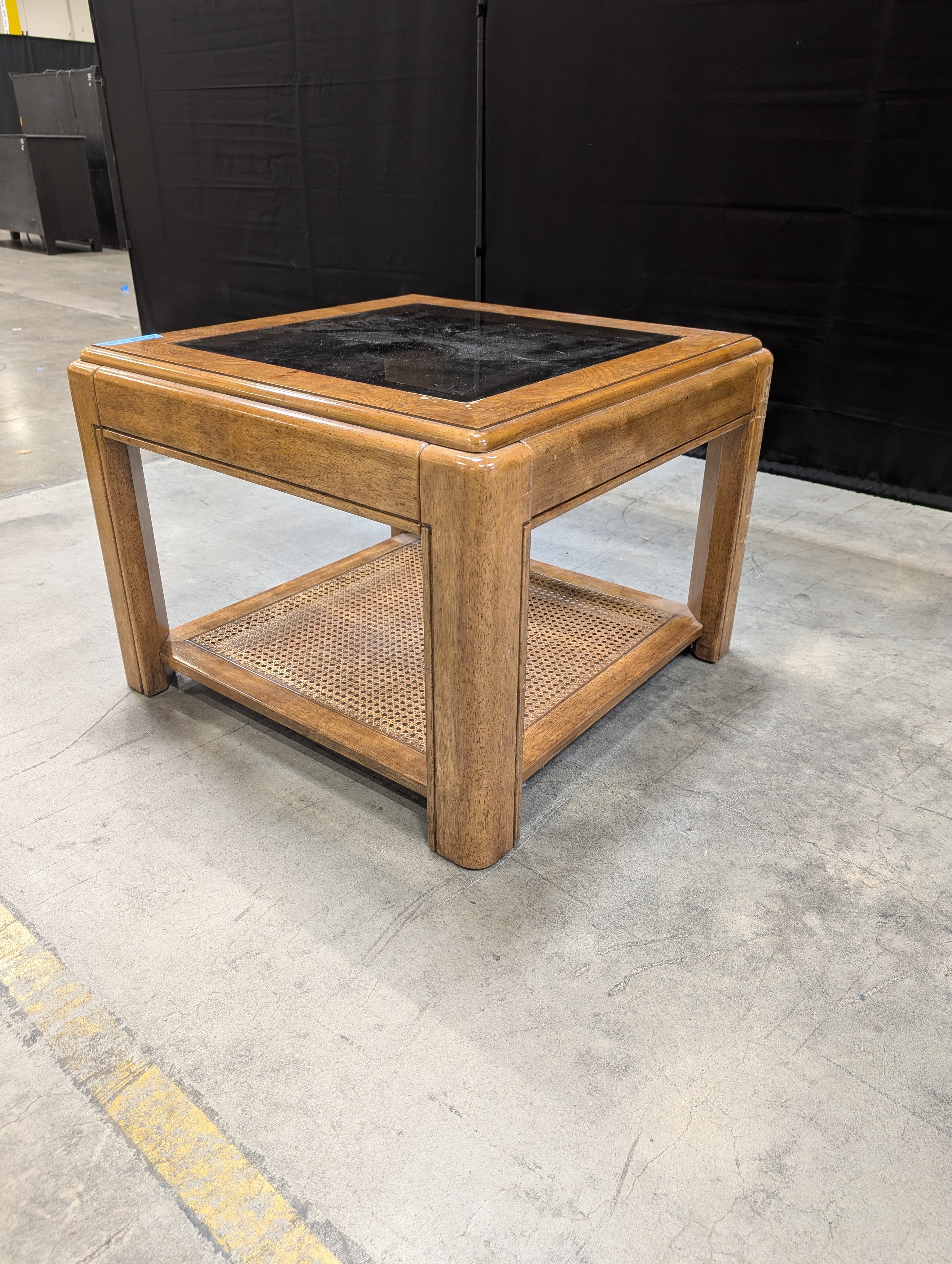 Vintage Style Wood and Glass Square Accent Table