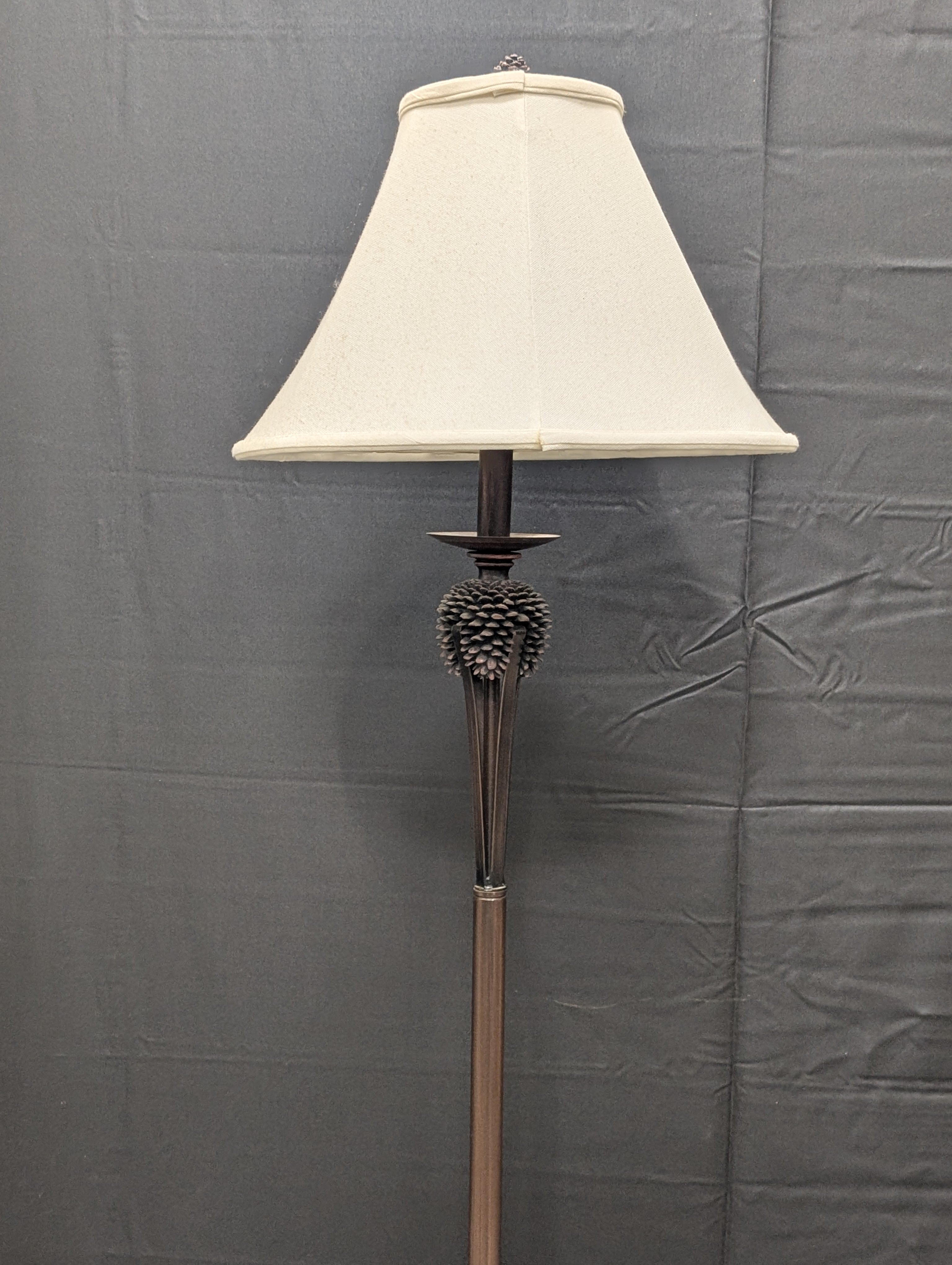 Rustic Pinecone Motif Floor Lamp with Tapered Fabric Shade