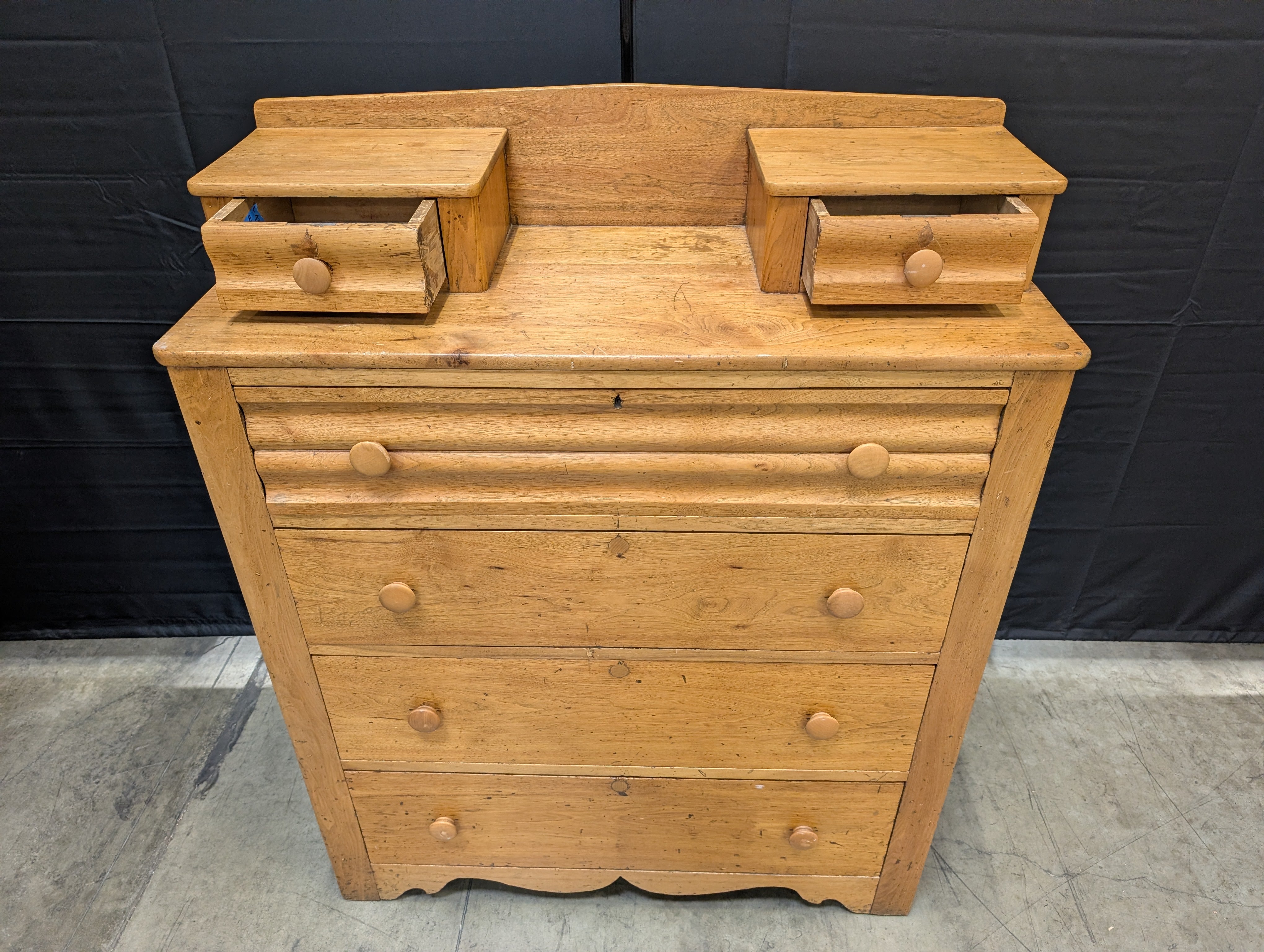 Solid Wood Dresser with Hutch Top and Fluted Detail
