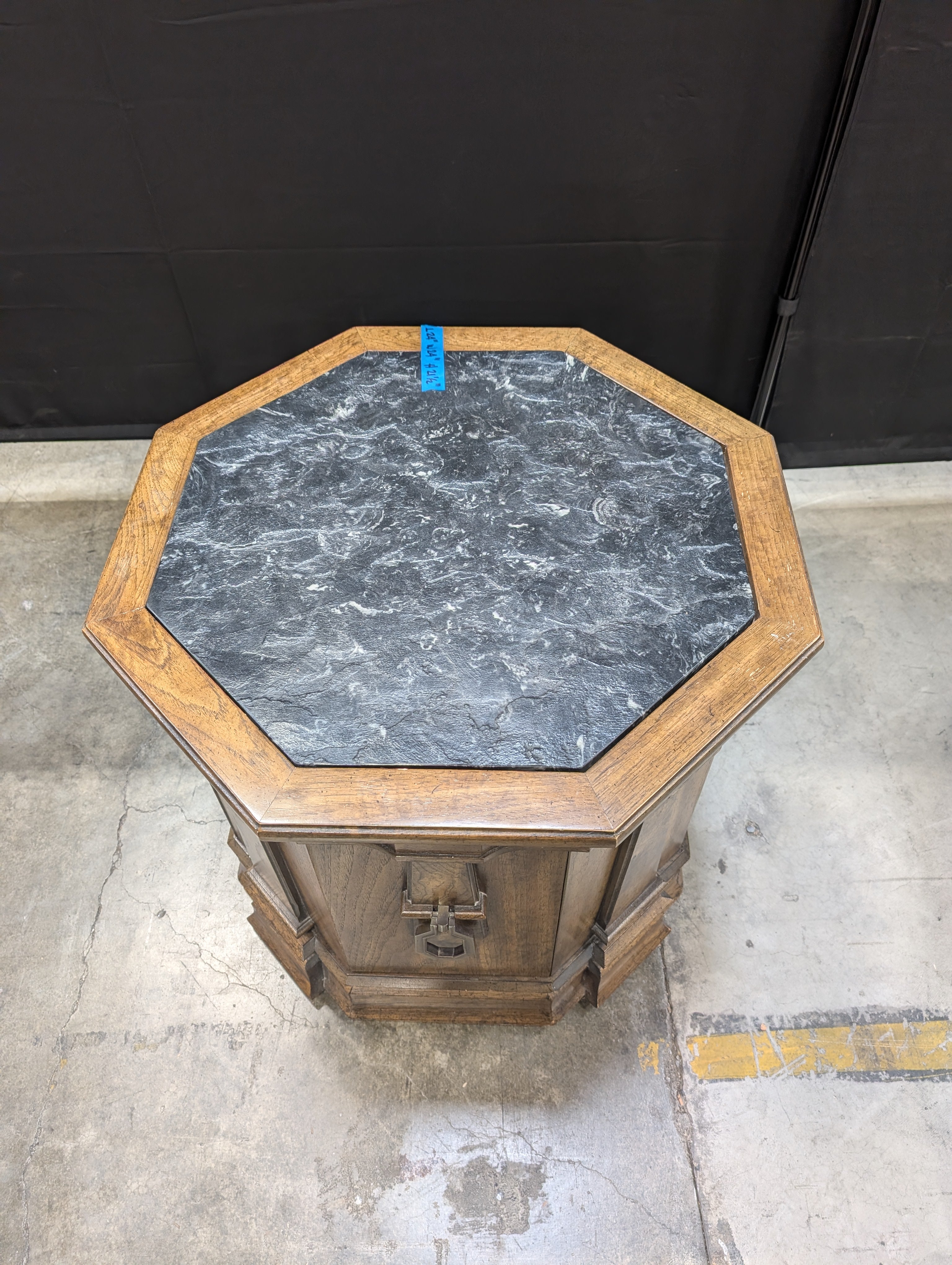 Octagonal Dark Wood End Table with Black Textured Top