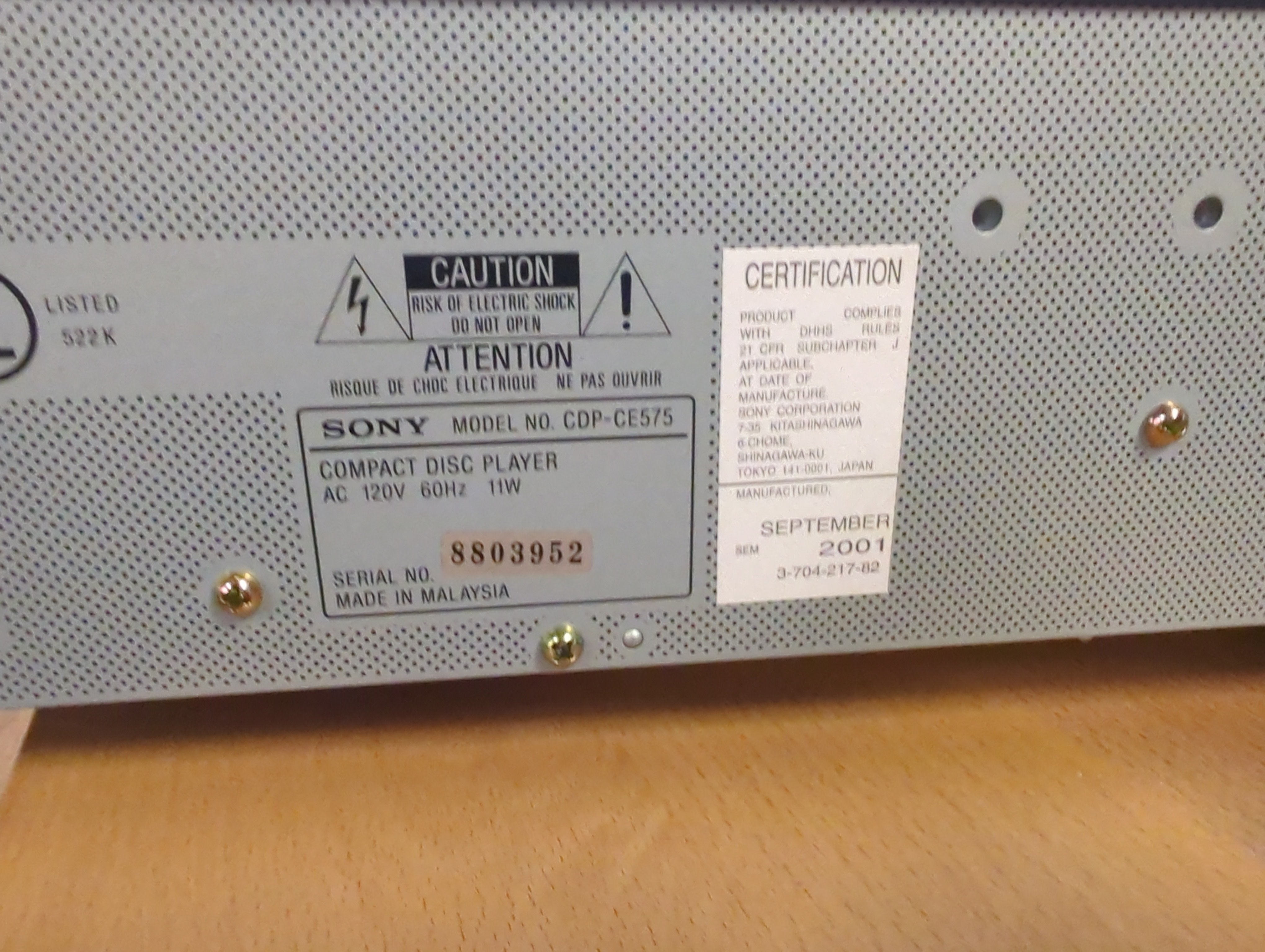 Sony 5 disk cd changer