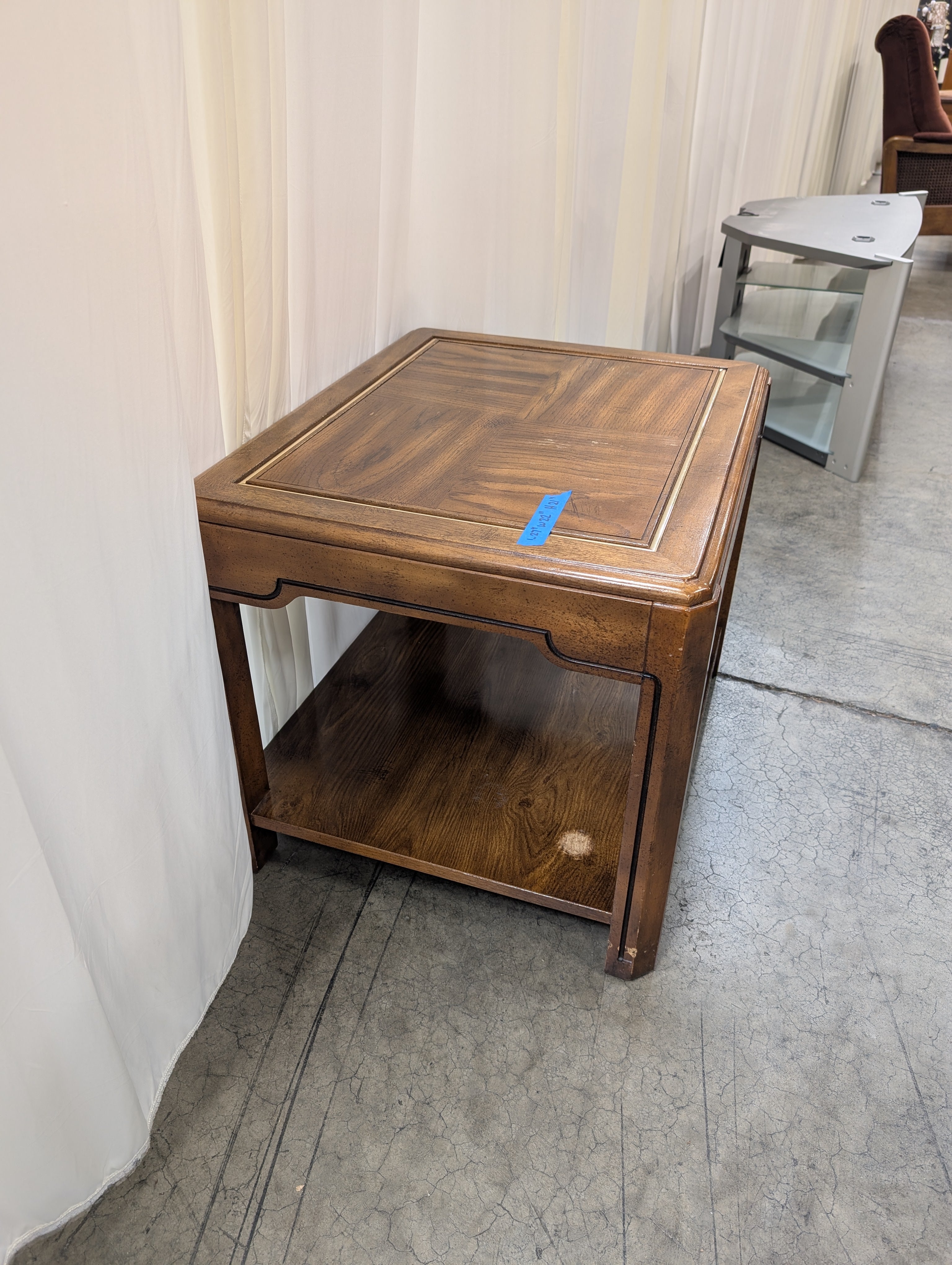 Traditional Wood End Table with Brass Inlay