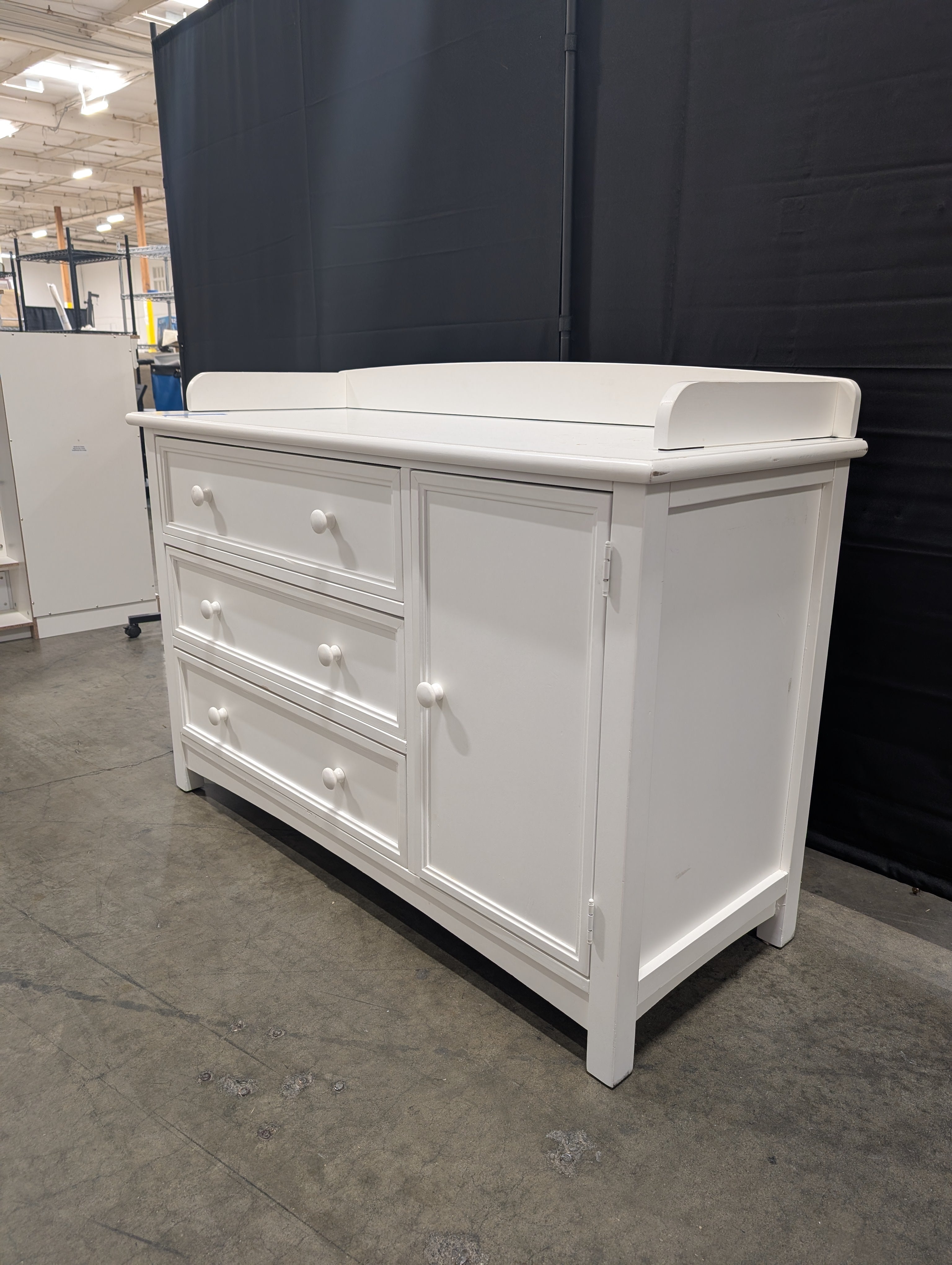 Bonavita Fine Children's White Wood Three-Drawer Dresser with Cabinet Door