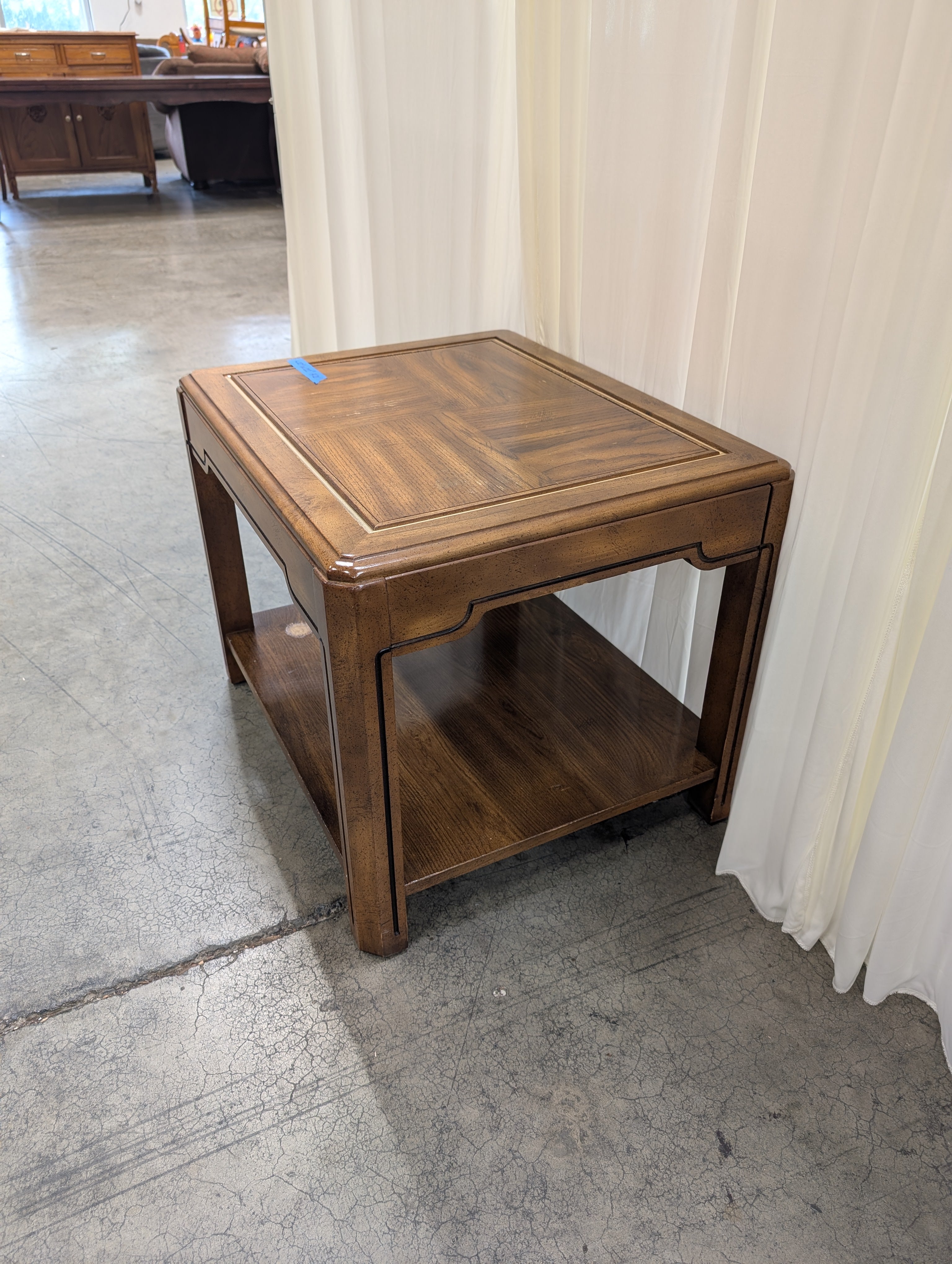 Traditional Wood End Table with Brass Inlay