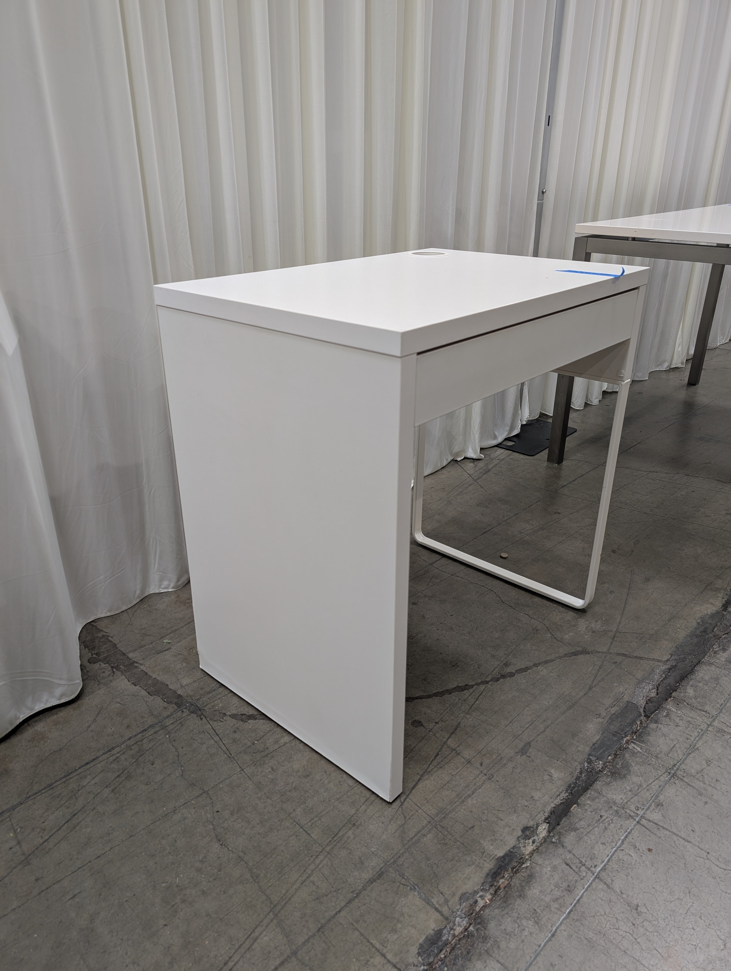 White Minimalist Single-Drawer Desk with Cable Management