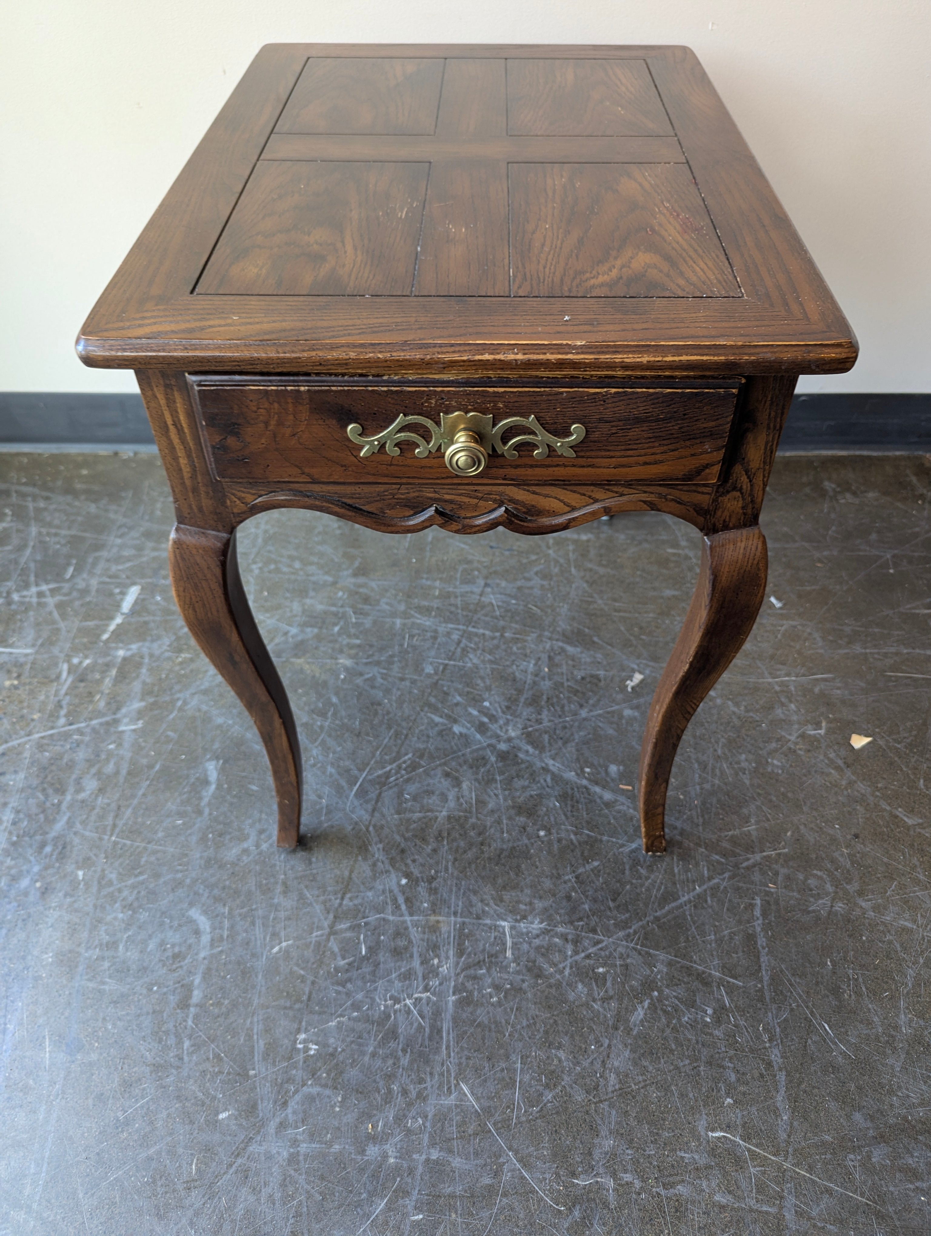 Vintage French Provincial Style Wood End Table with Drawer