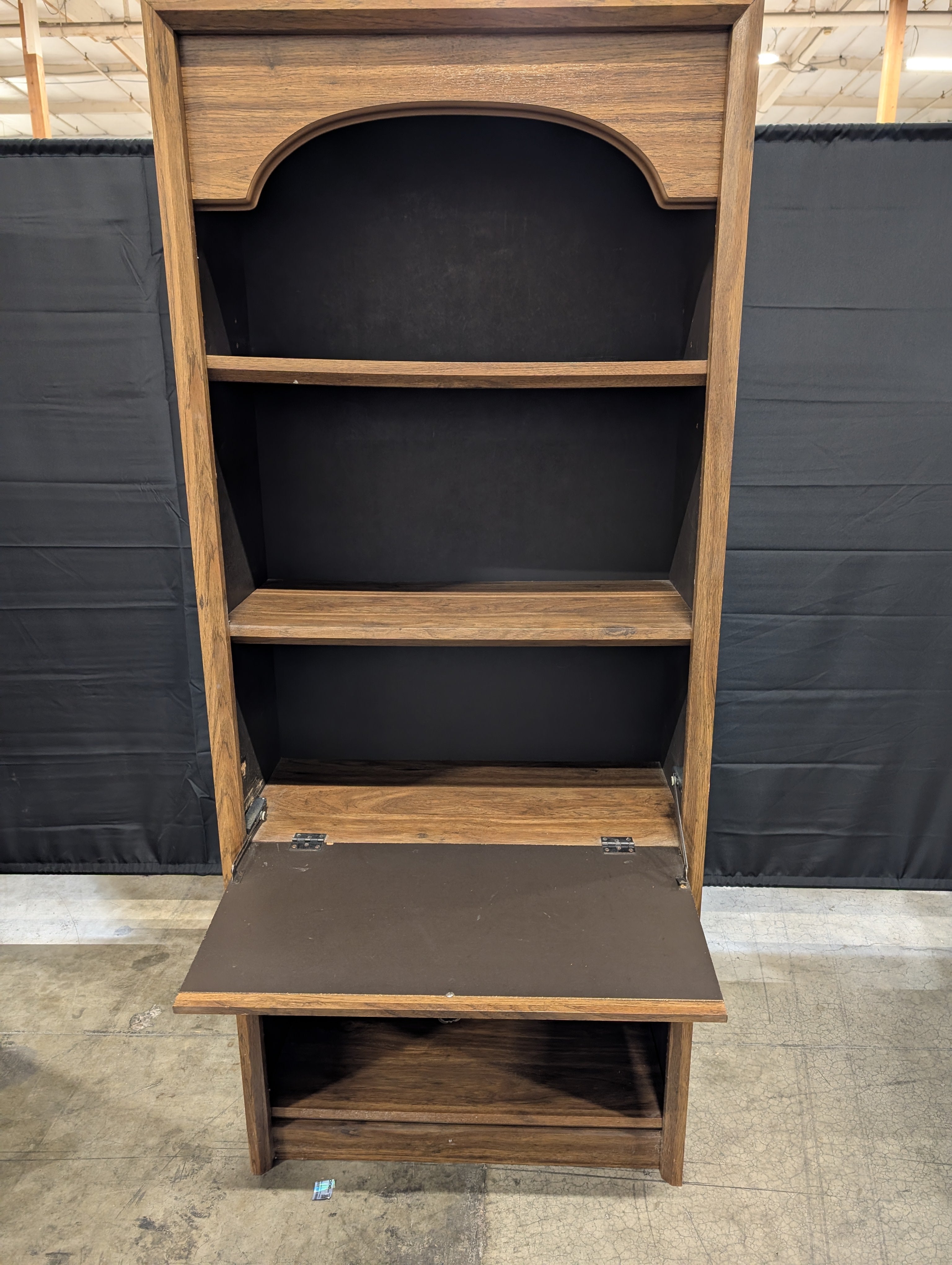 Damaged**** Vintage Brown Wood Bookcase with Drop-Down Desk Cabinet