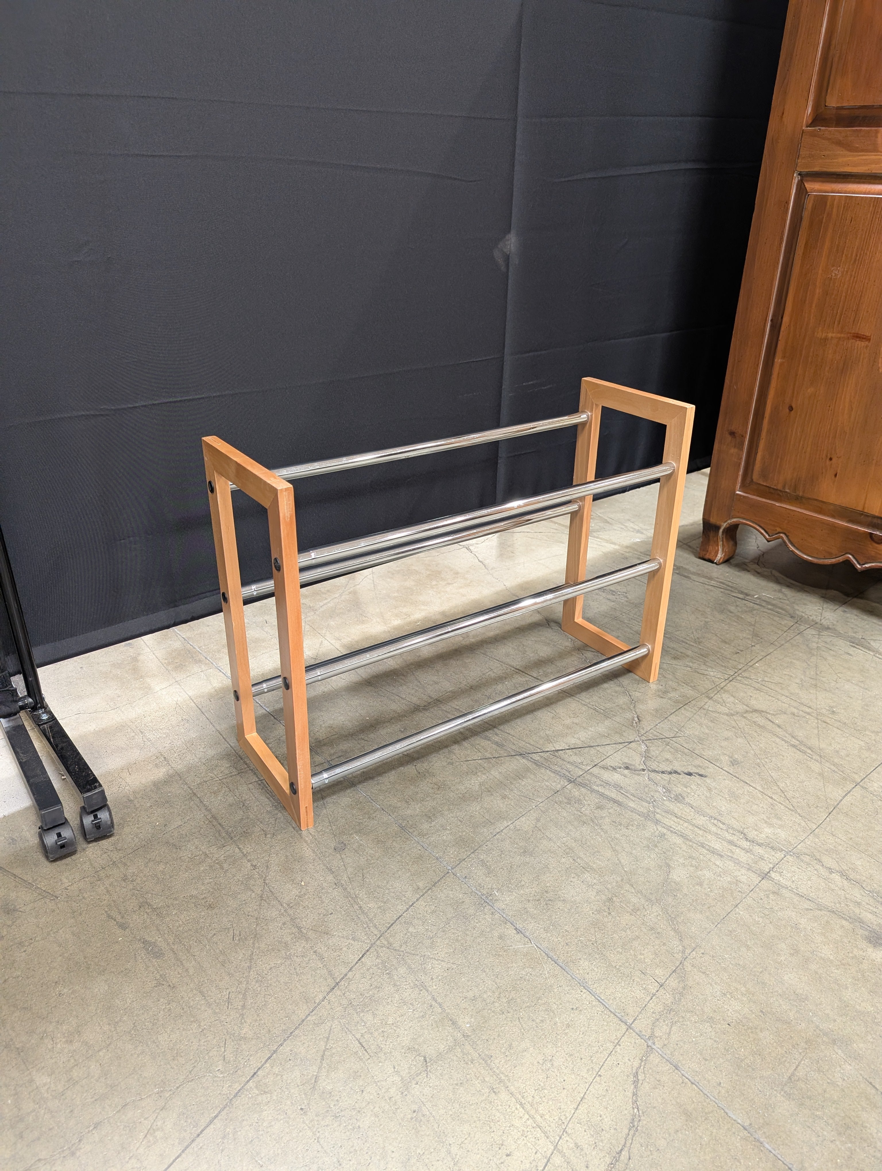 Modern Wood and Chrome Shoe Stand