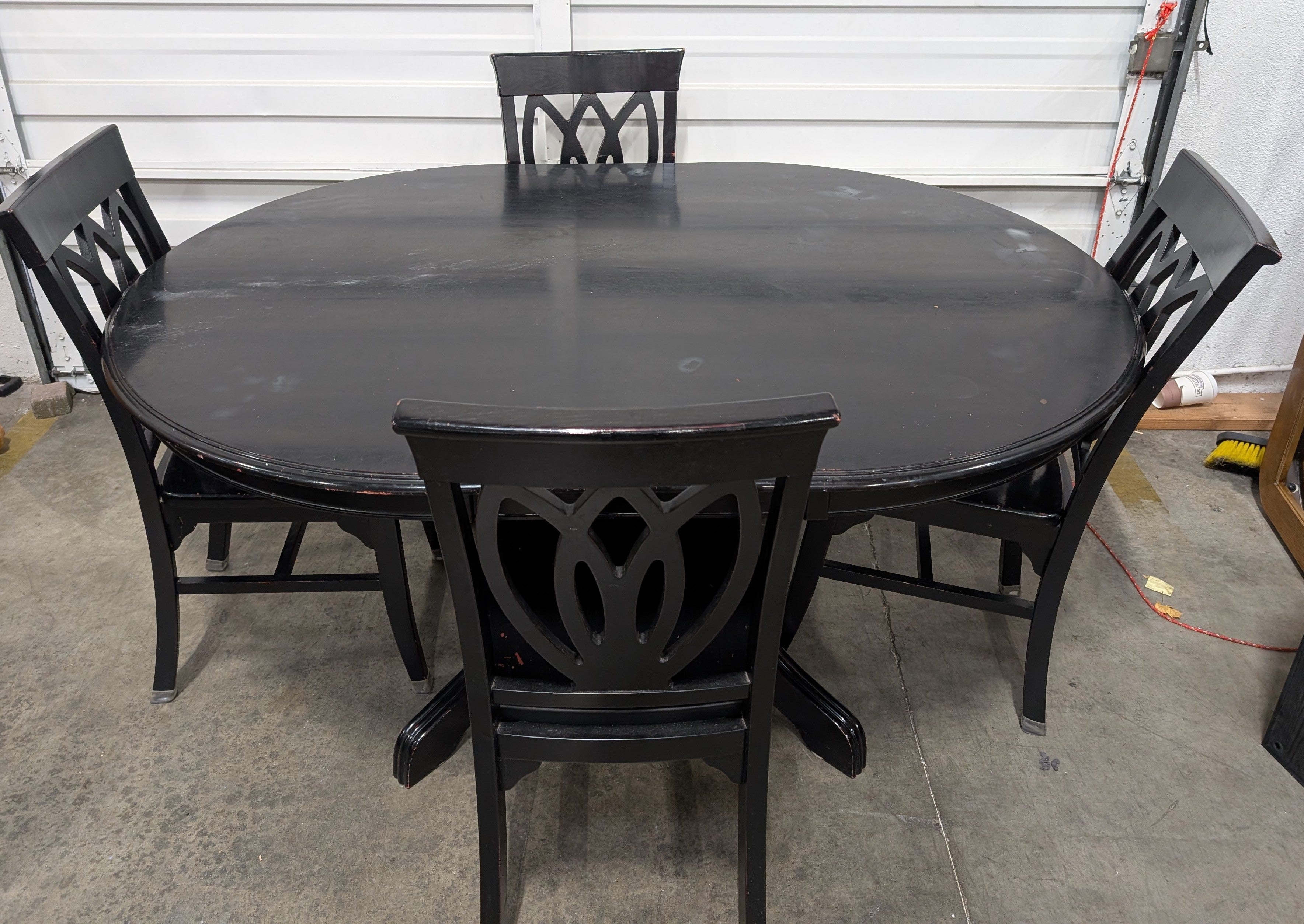 Black Wood Oval Dining Table Set with 4 Chairs