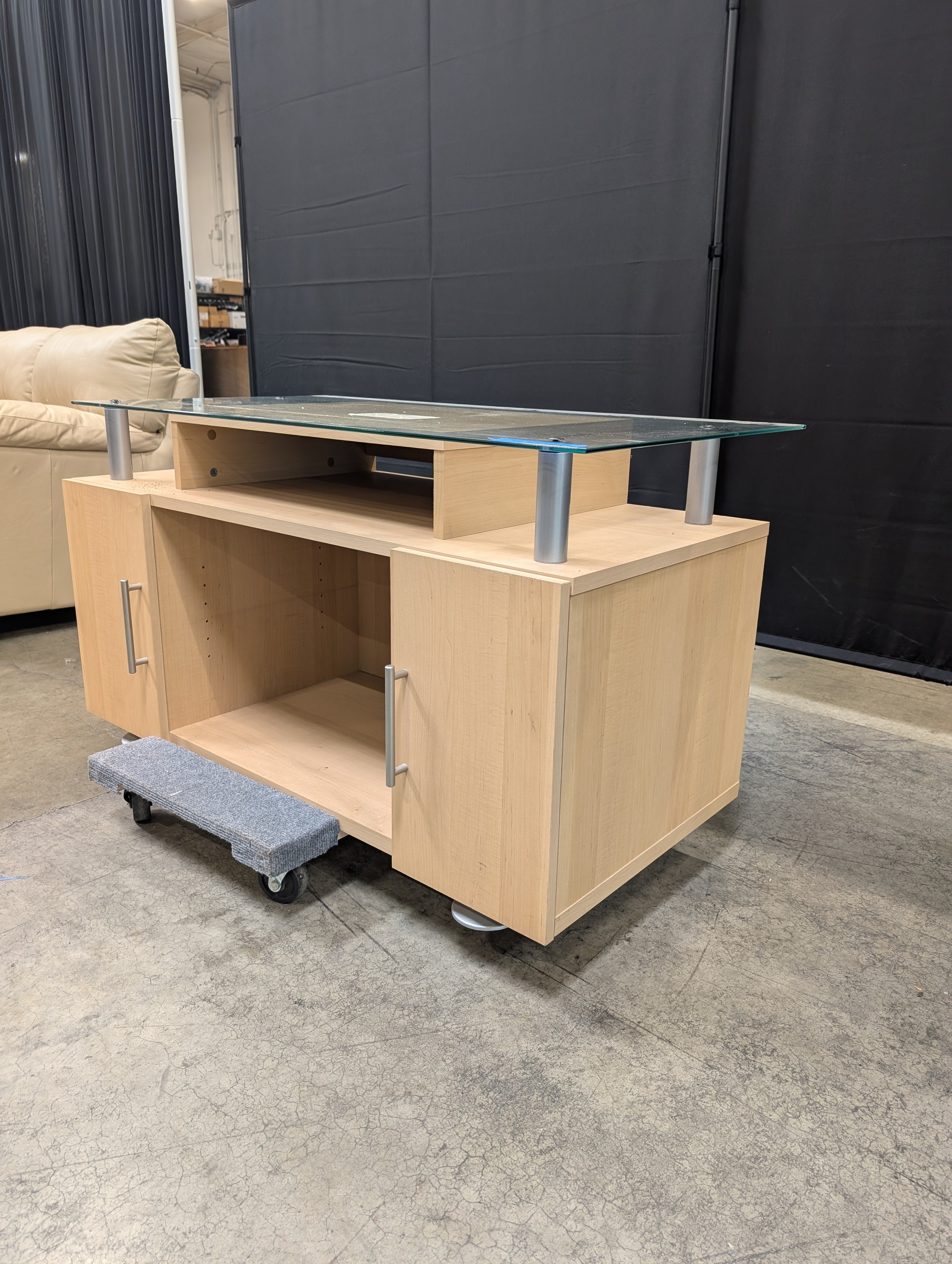 Natural Wood TV Stand with Glass Top