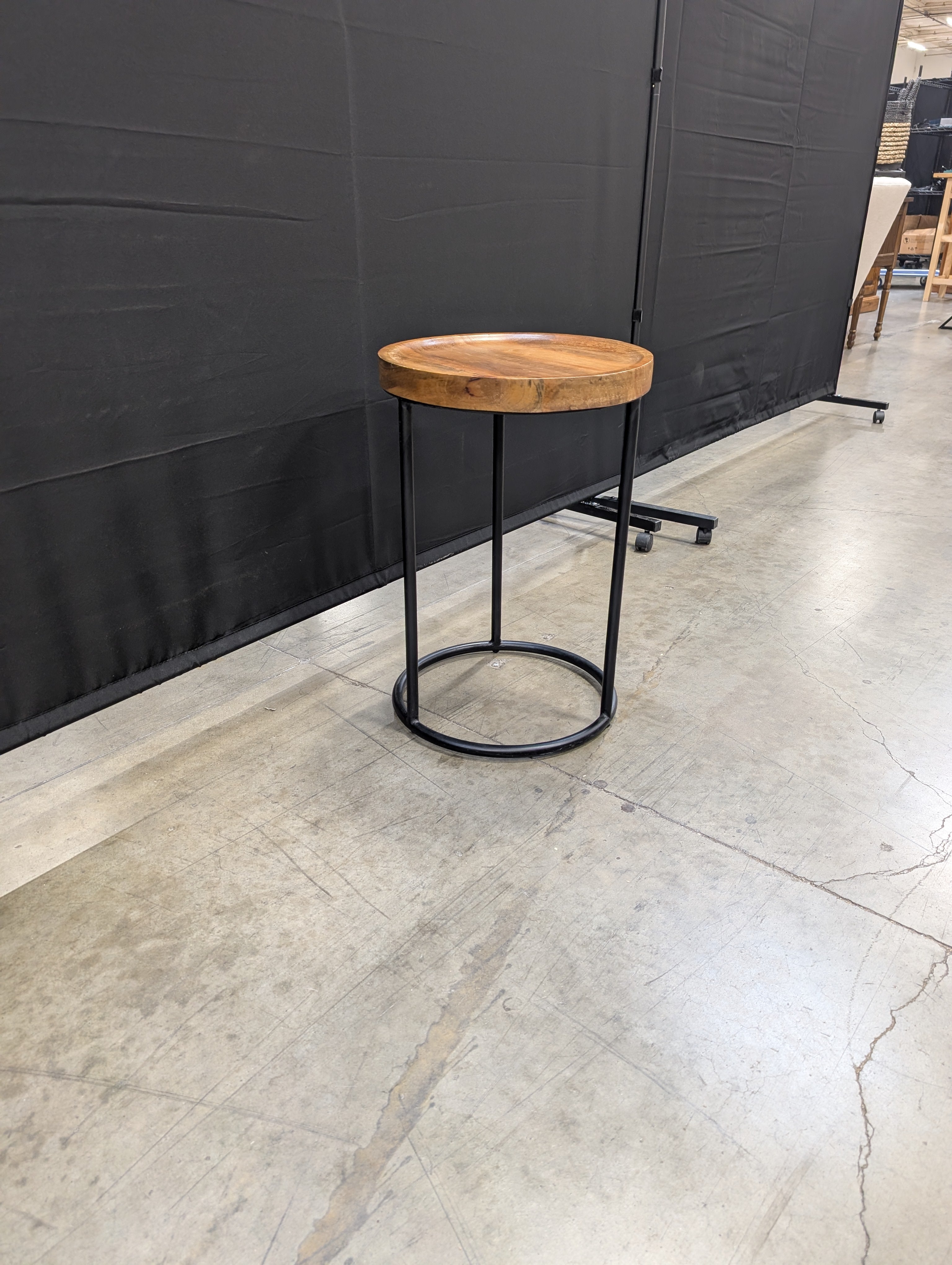 Rustic Wood Top Industrial Metal Stool Side Table