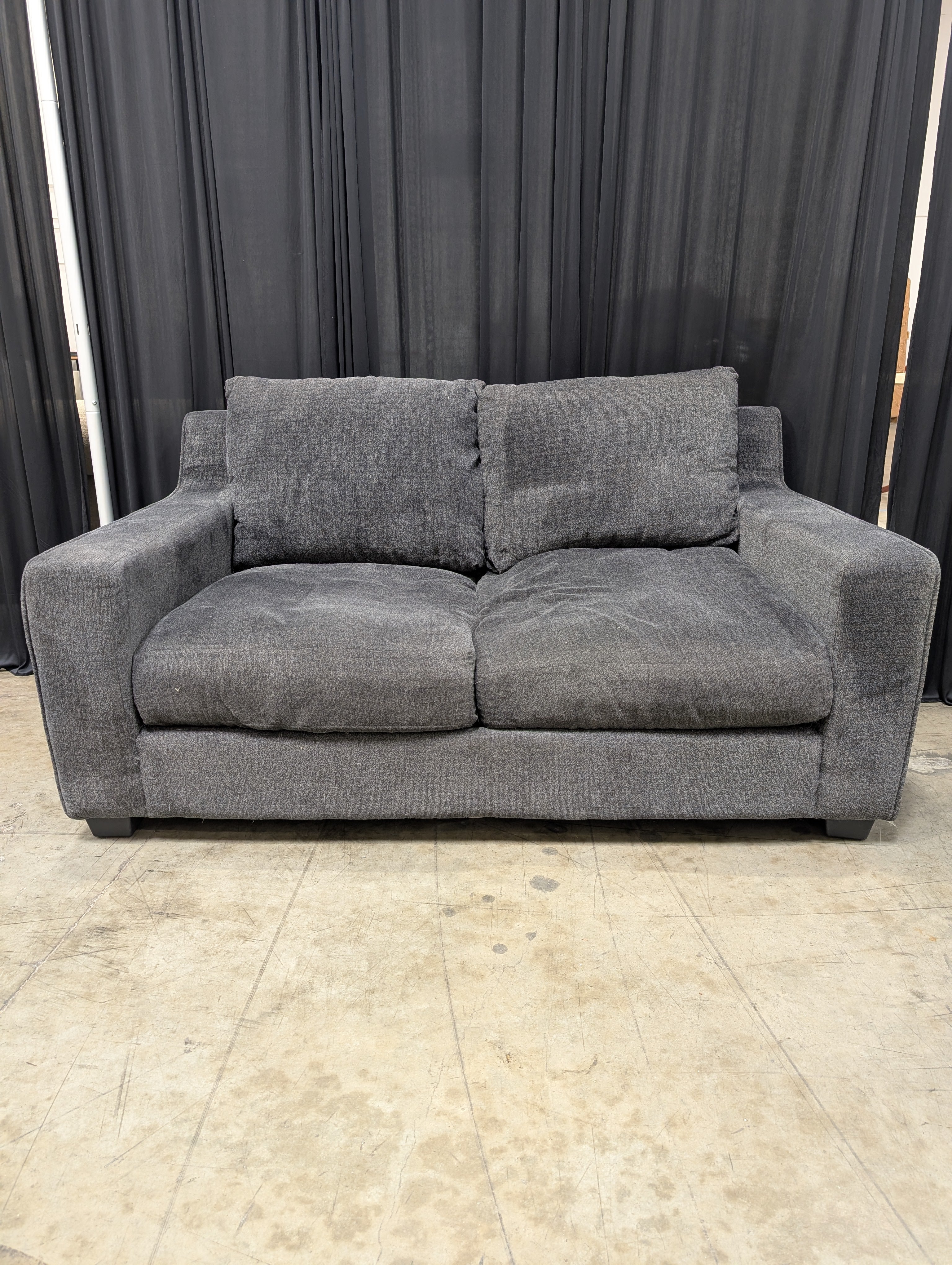Charcoal Grey Fabric Two-Seat Loveseat
