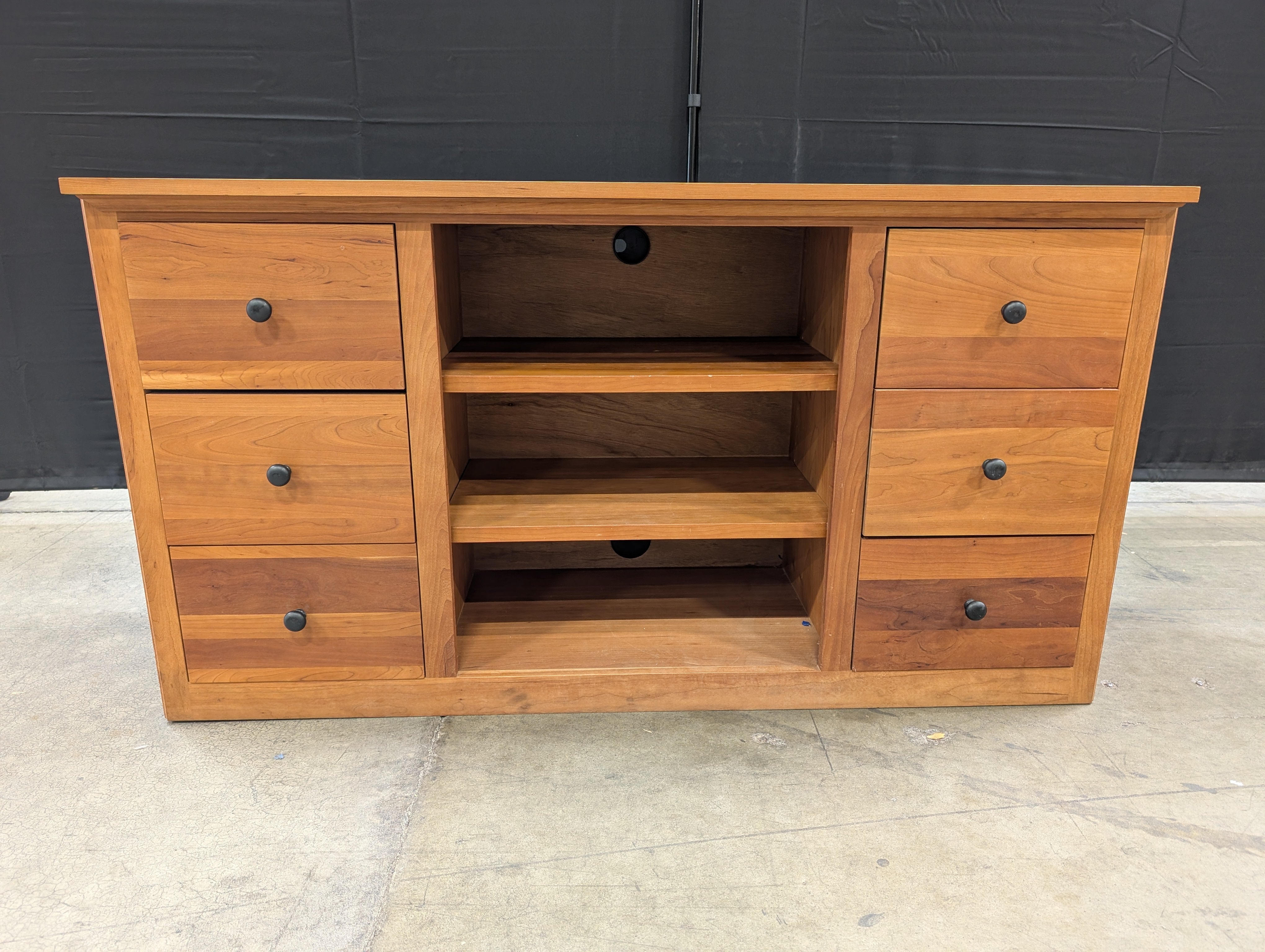 Solid Wood Media Console with Storage Drawers and Open Shelves