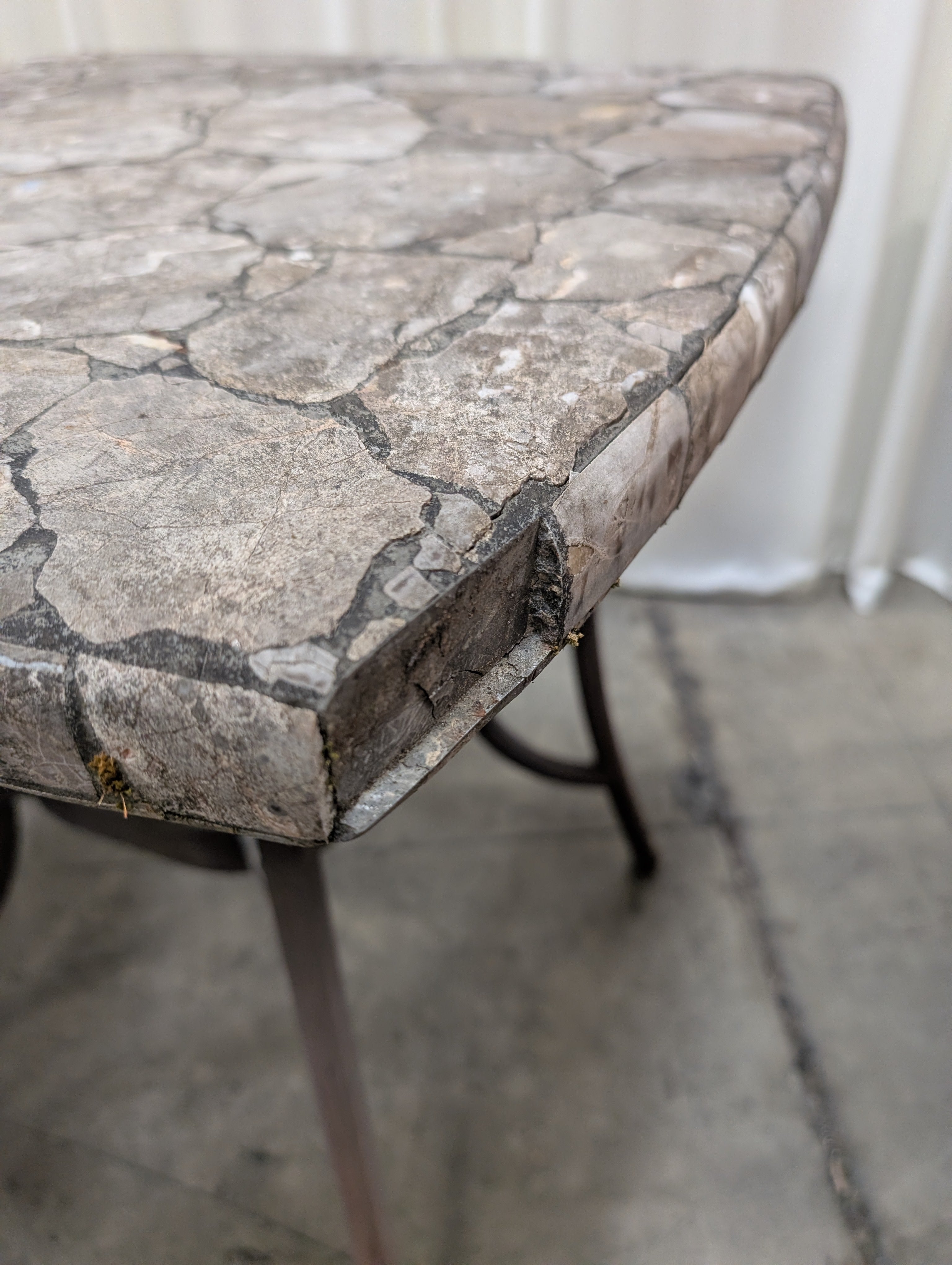 Square Stone Mosaic Outdoor Table with Metal Base