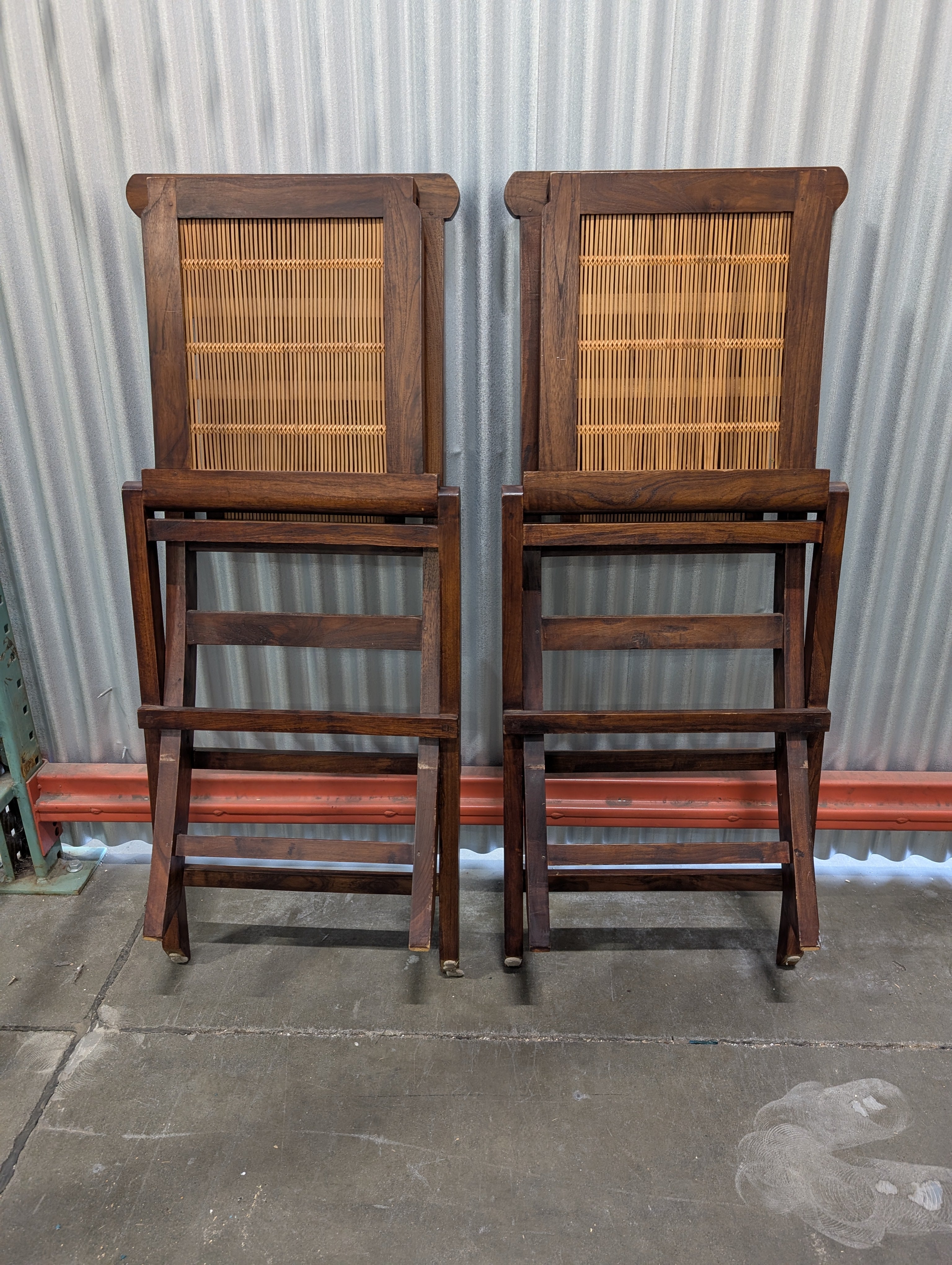 Pair of Mid-Century Style Folding Chairs with Cane Seats and Backs