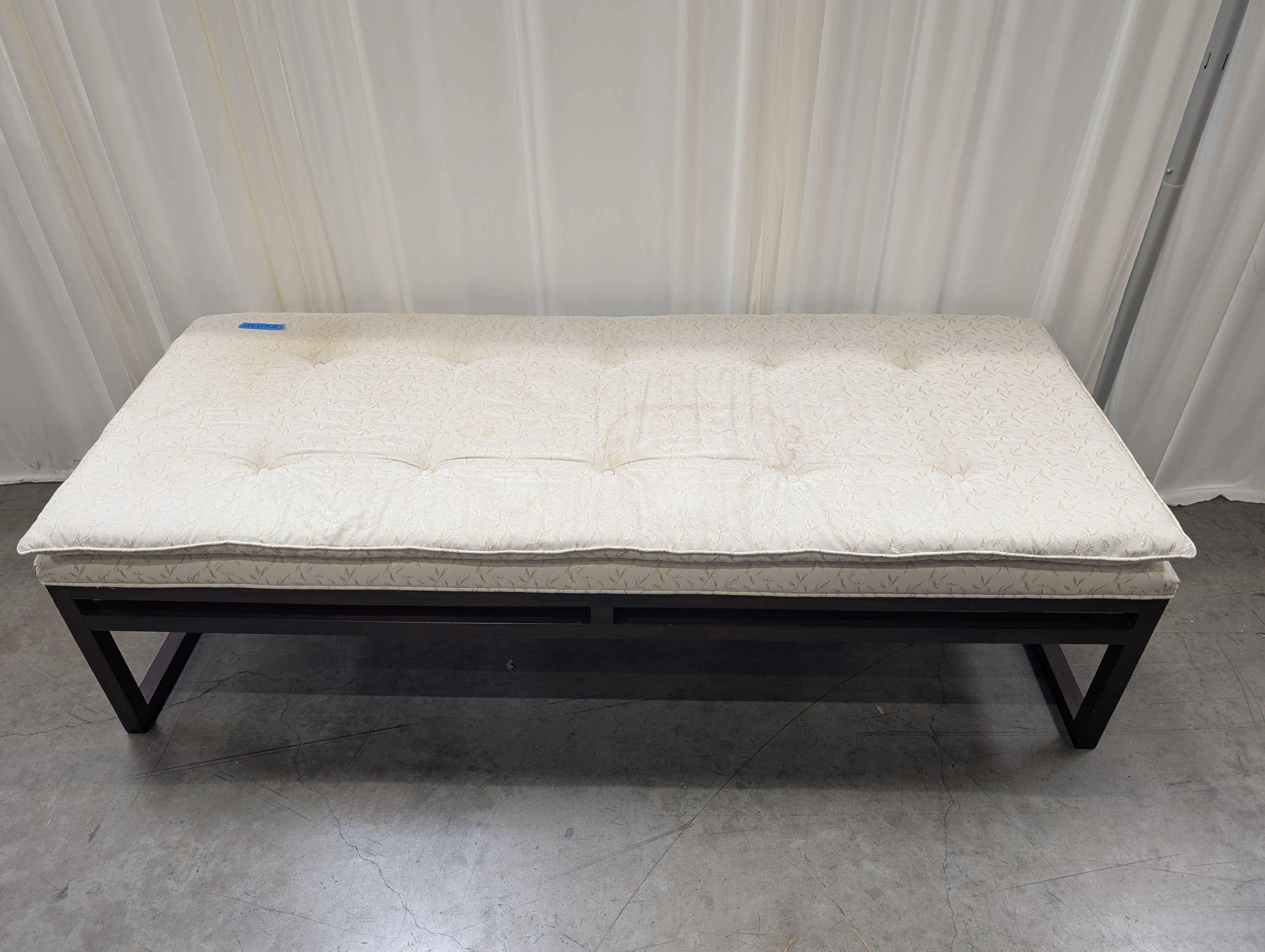 Dark Wood Entryway Bench with Tufted Cushion