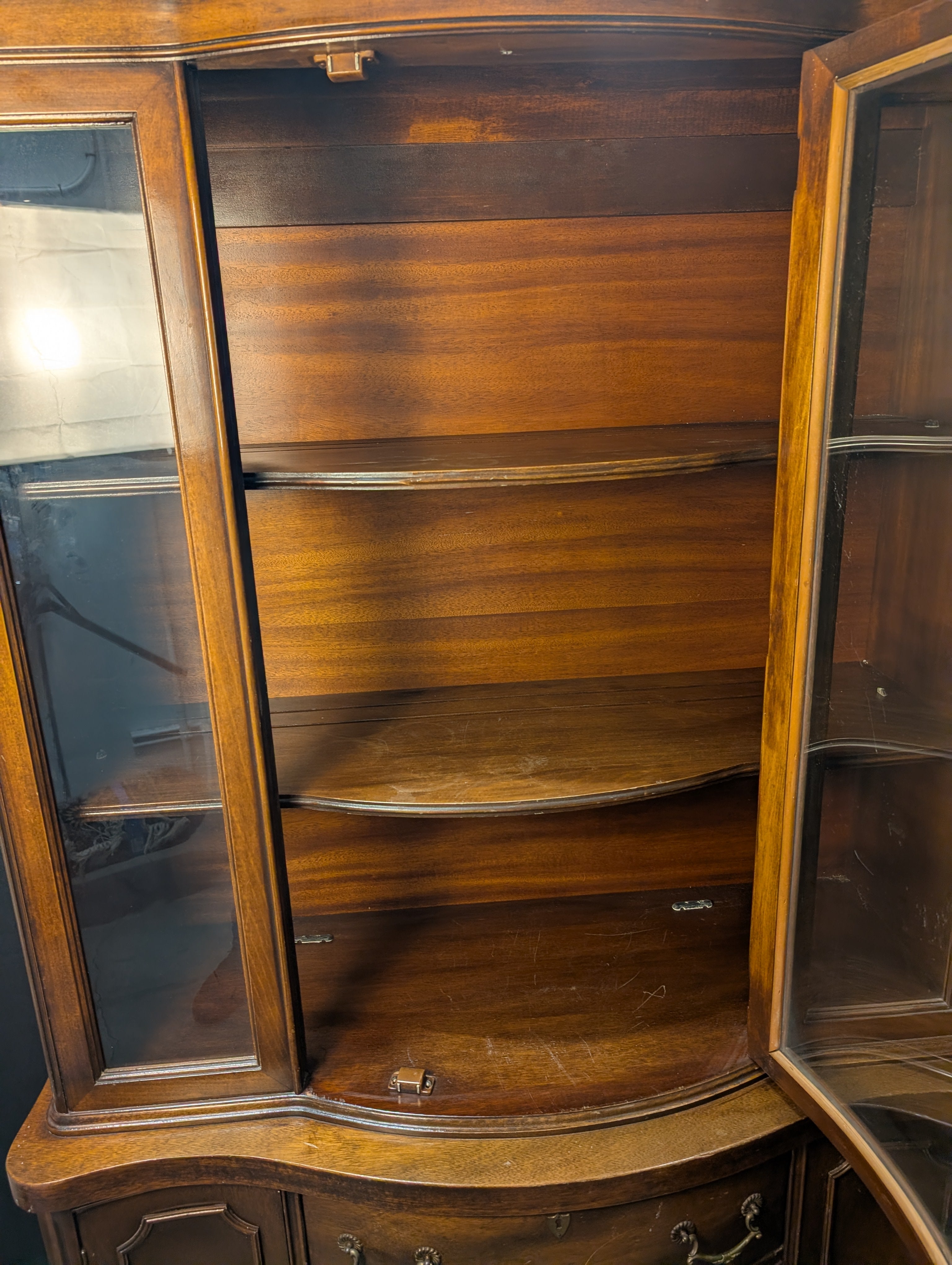 Curved Hardwood China Cabinet with Glass Doors