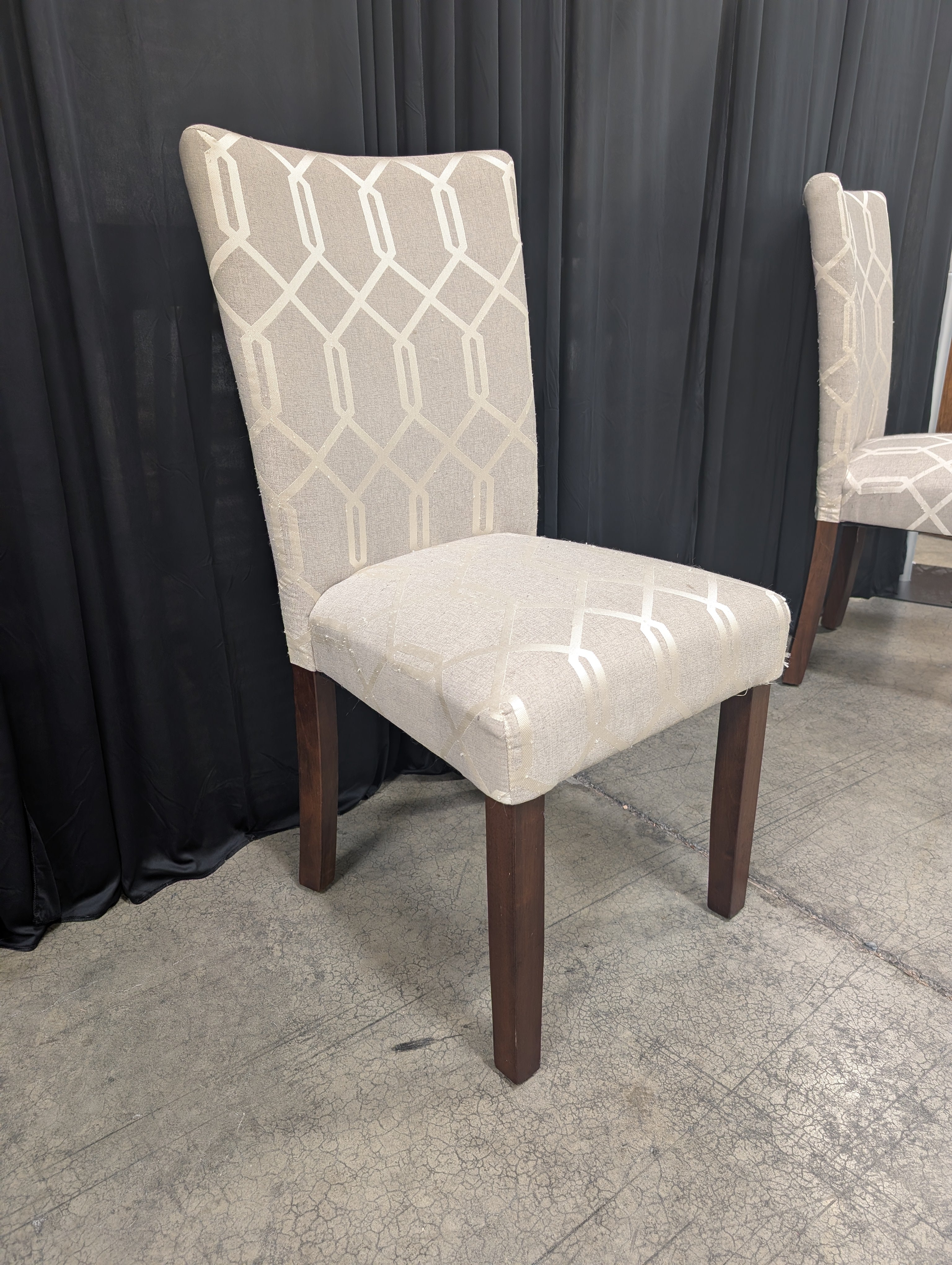 Grey Geometric Trellis Dining Chair in Fabric