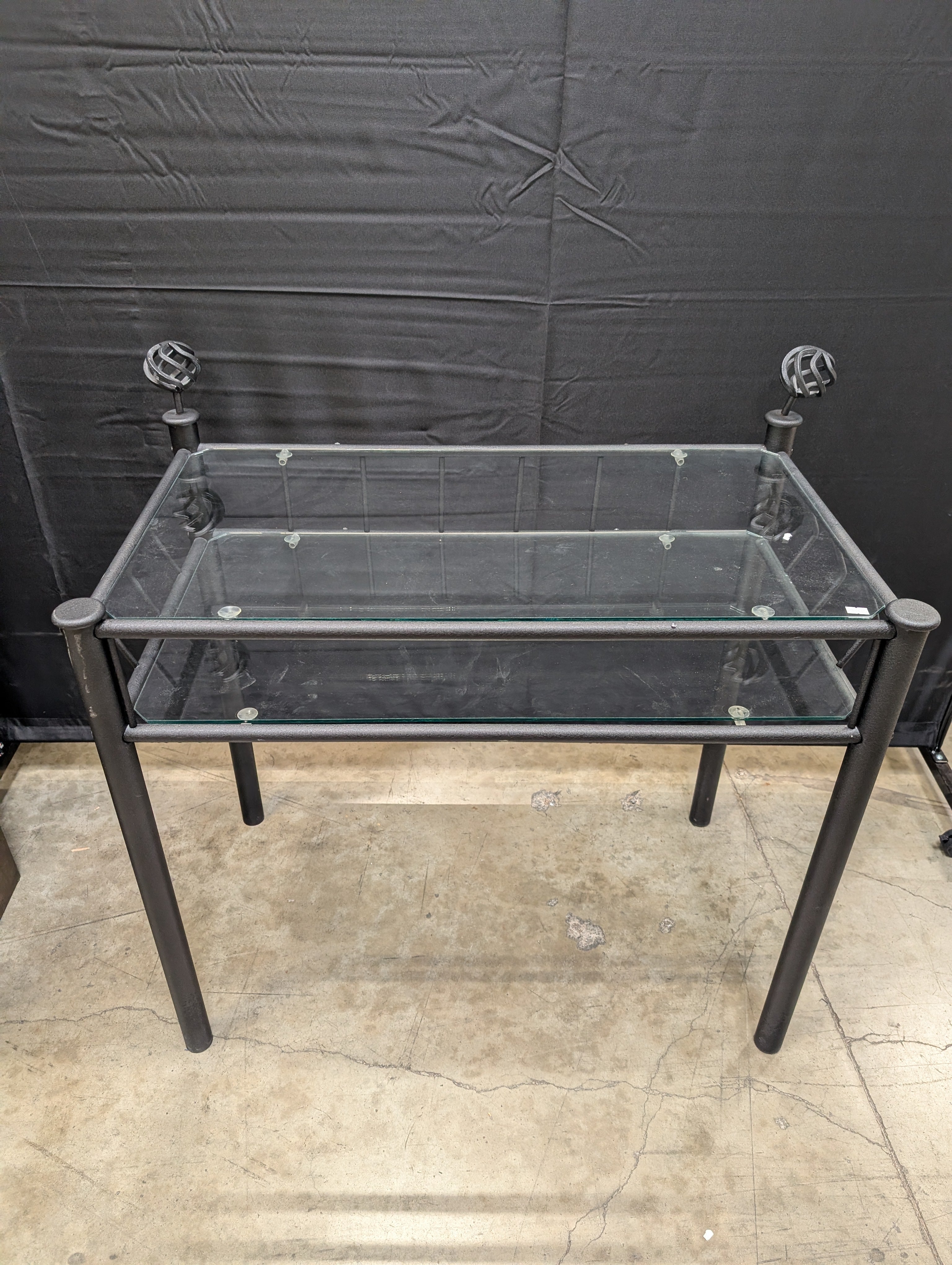 Contemporary Black Metal and Glass Two-Tier Side Table