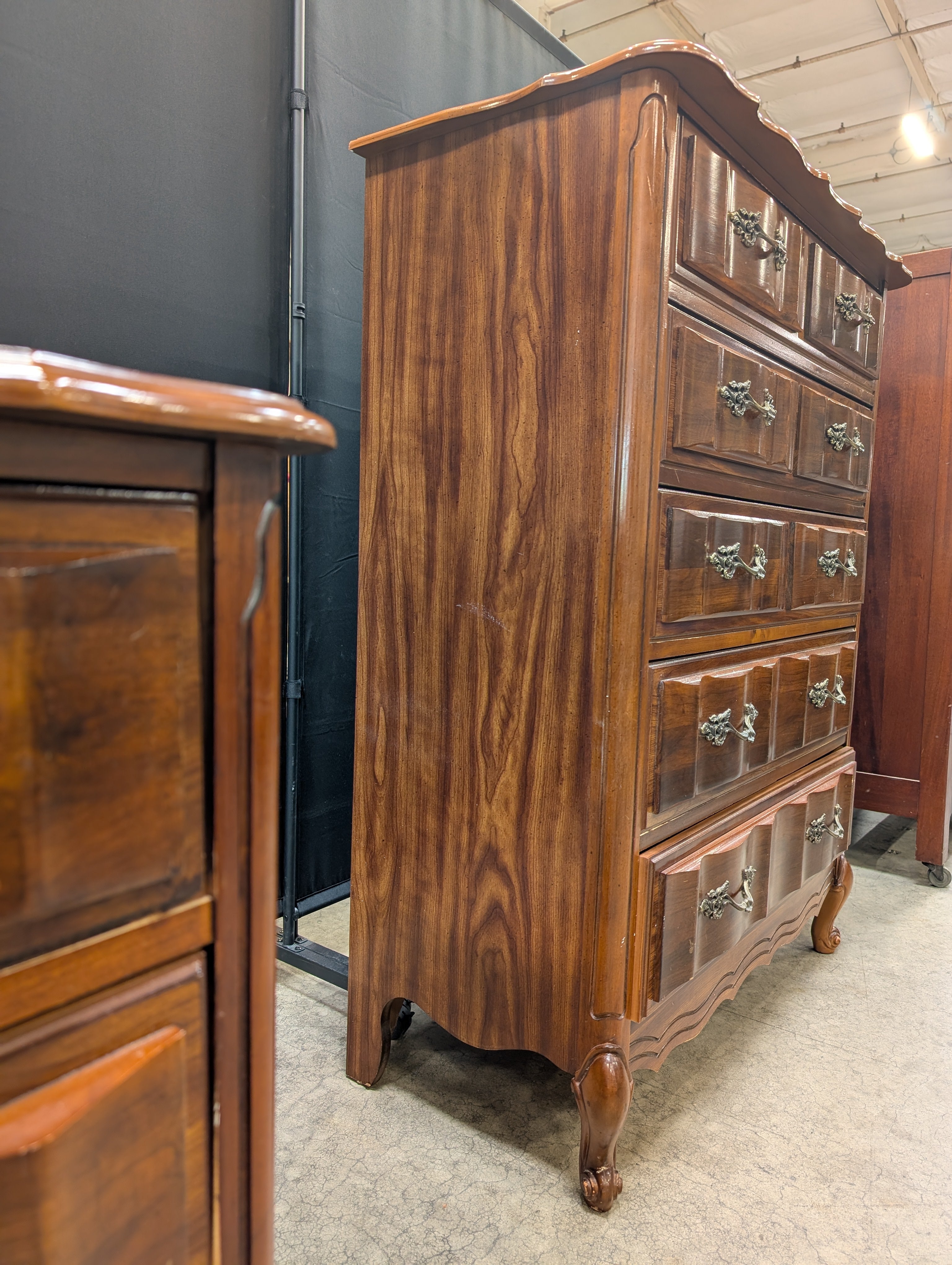 French Provincial Bassett Tall Chest of Drawers with Ornate Hardware