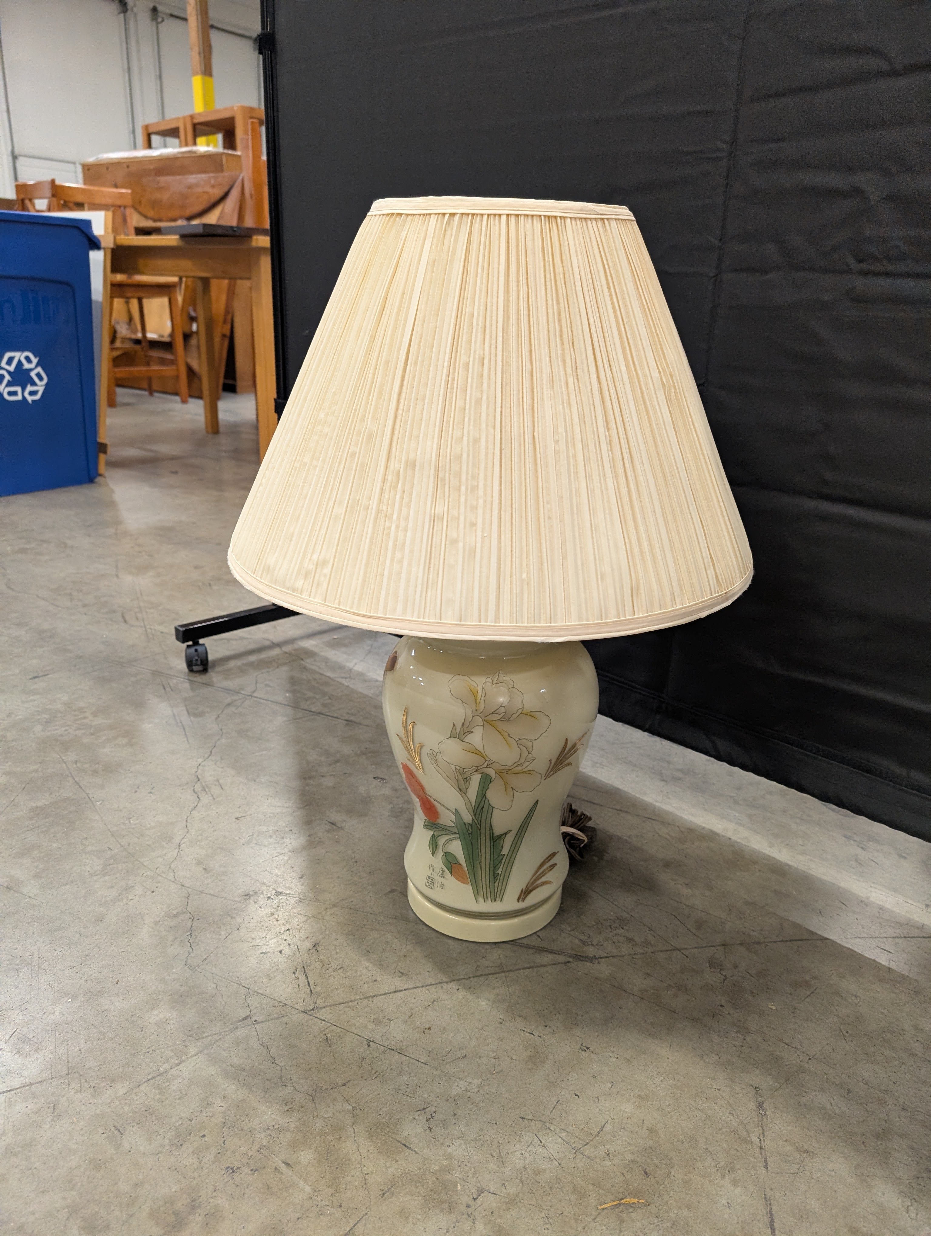 Decorative Cream Ceramic Urn Lamp Base with Gold Accents