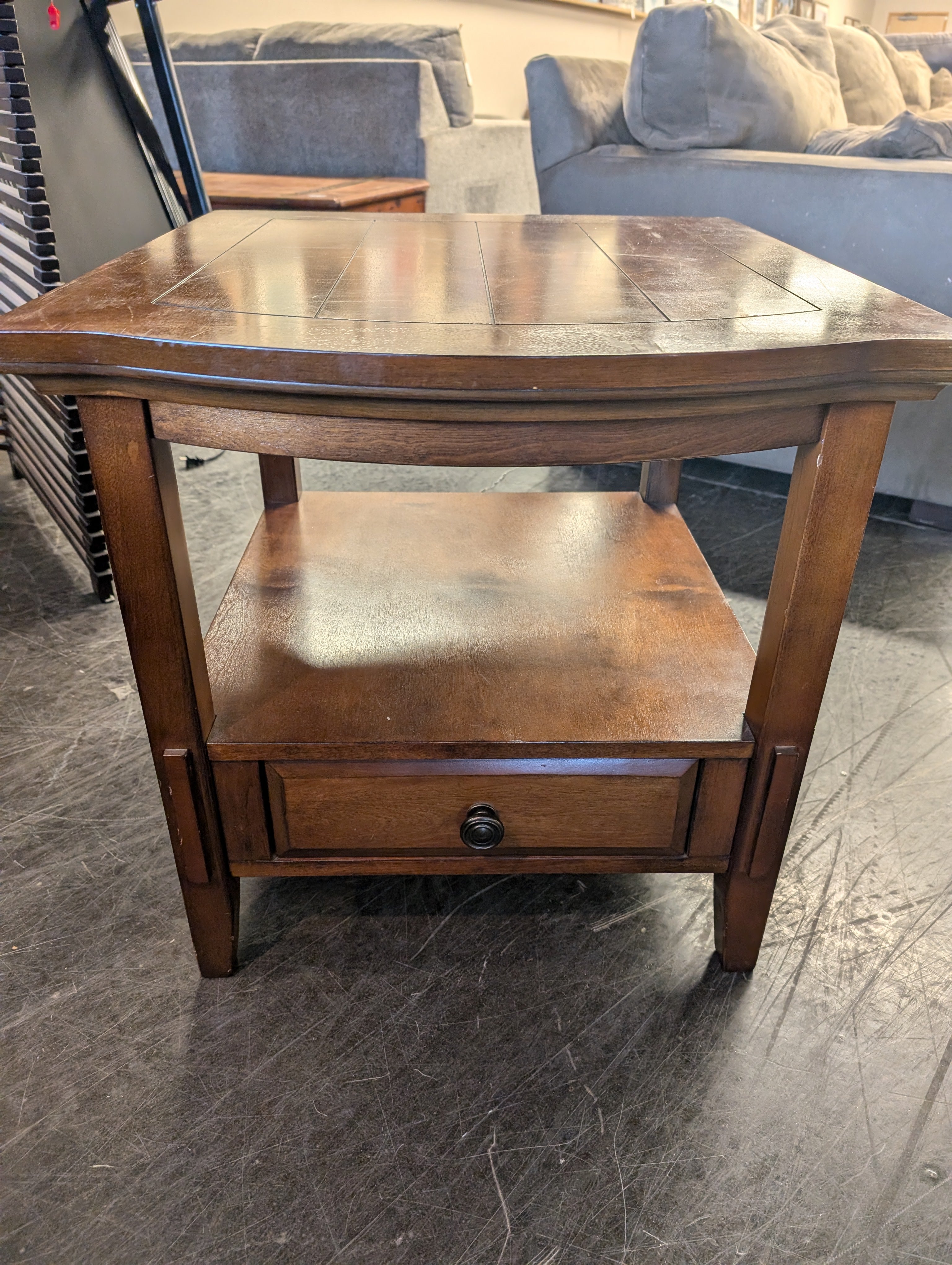 Classic Brown Wood Side Table with Drawer and Shelf
