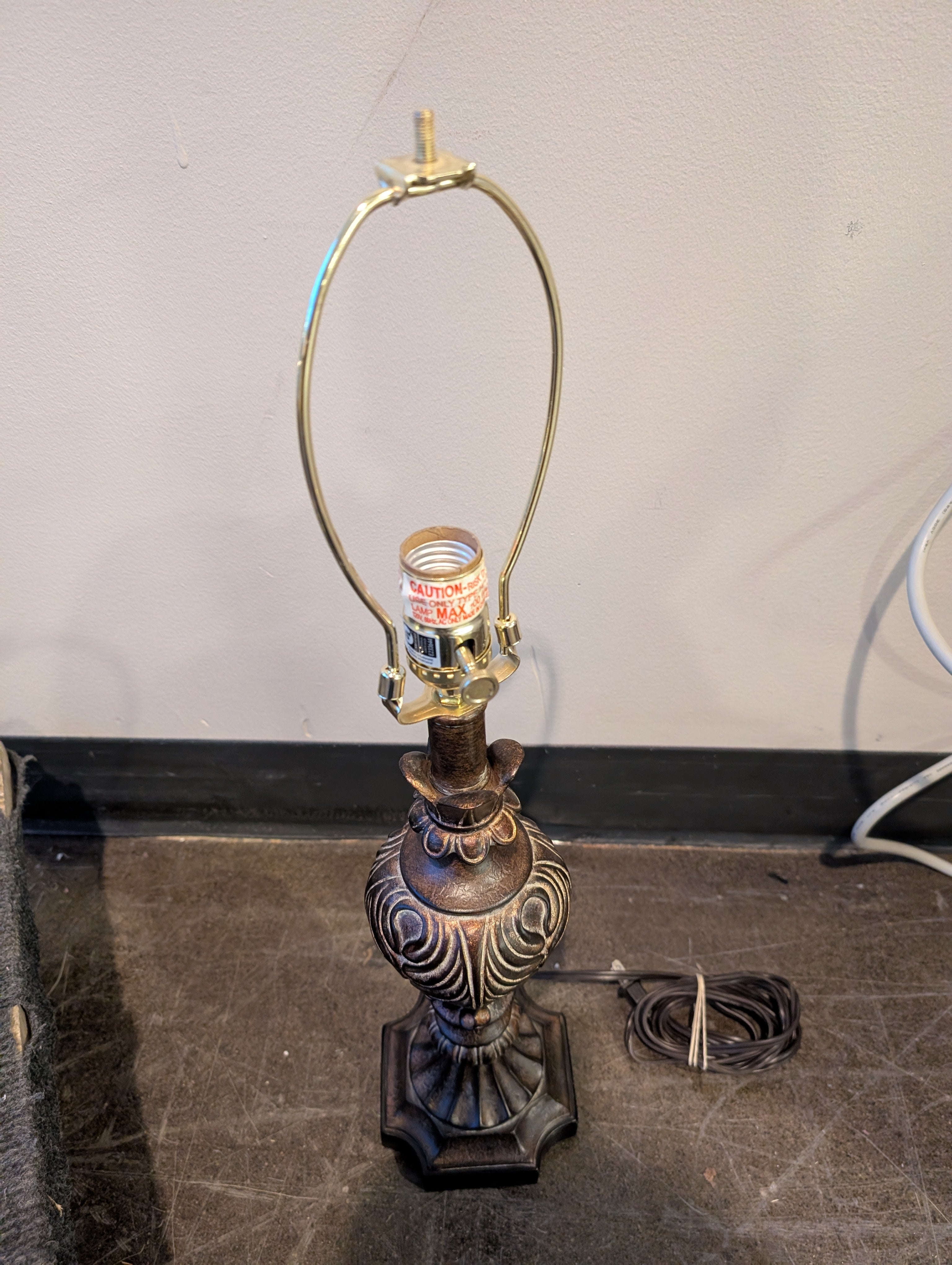 Ornate Bronze Finish Table Lamp with Tapered Fabric Shade