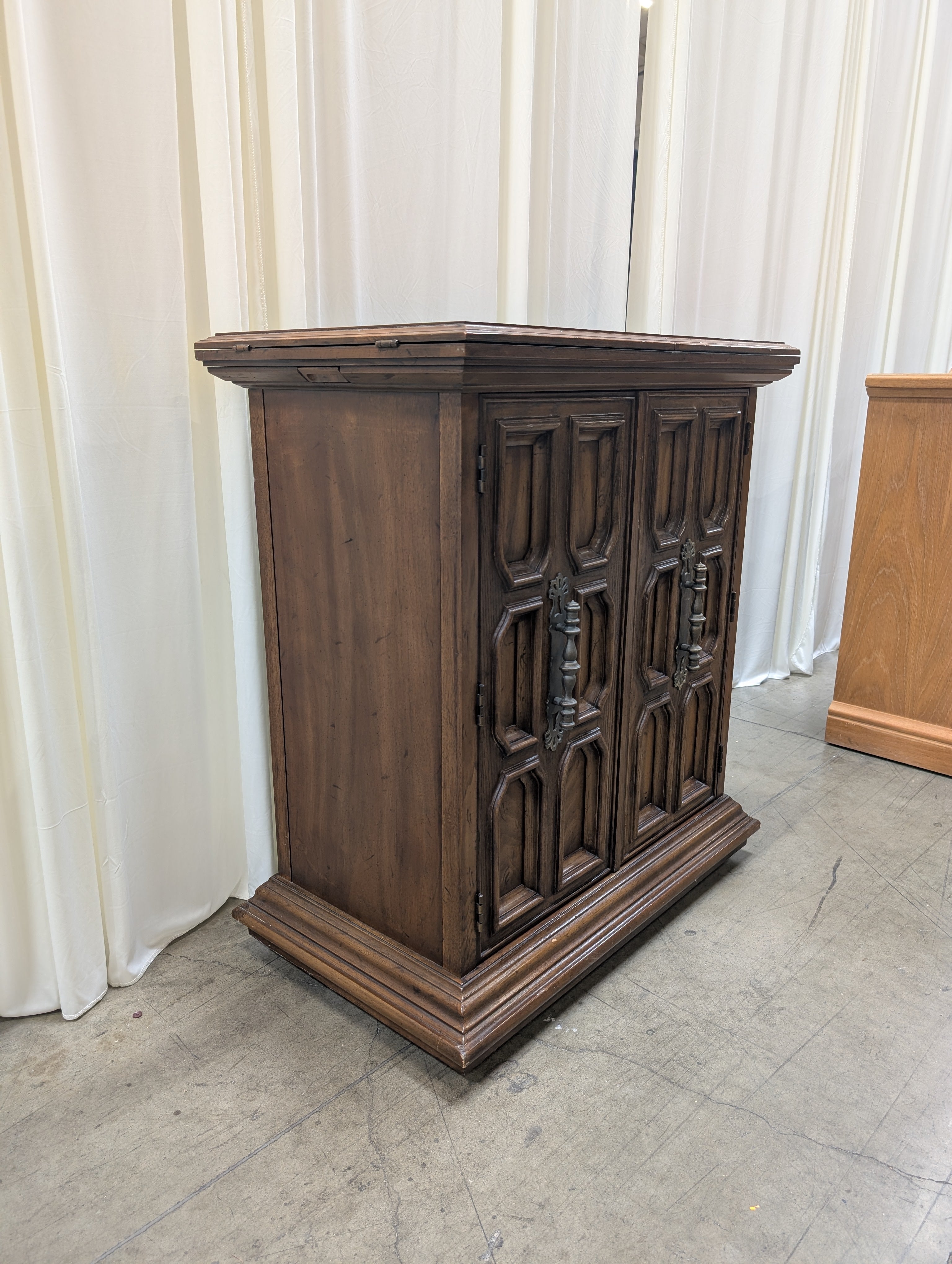 Drexel Brutalist Carved Wood Buffet with Ornate Pulls