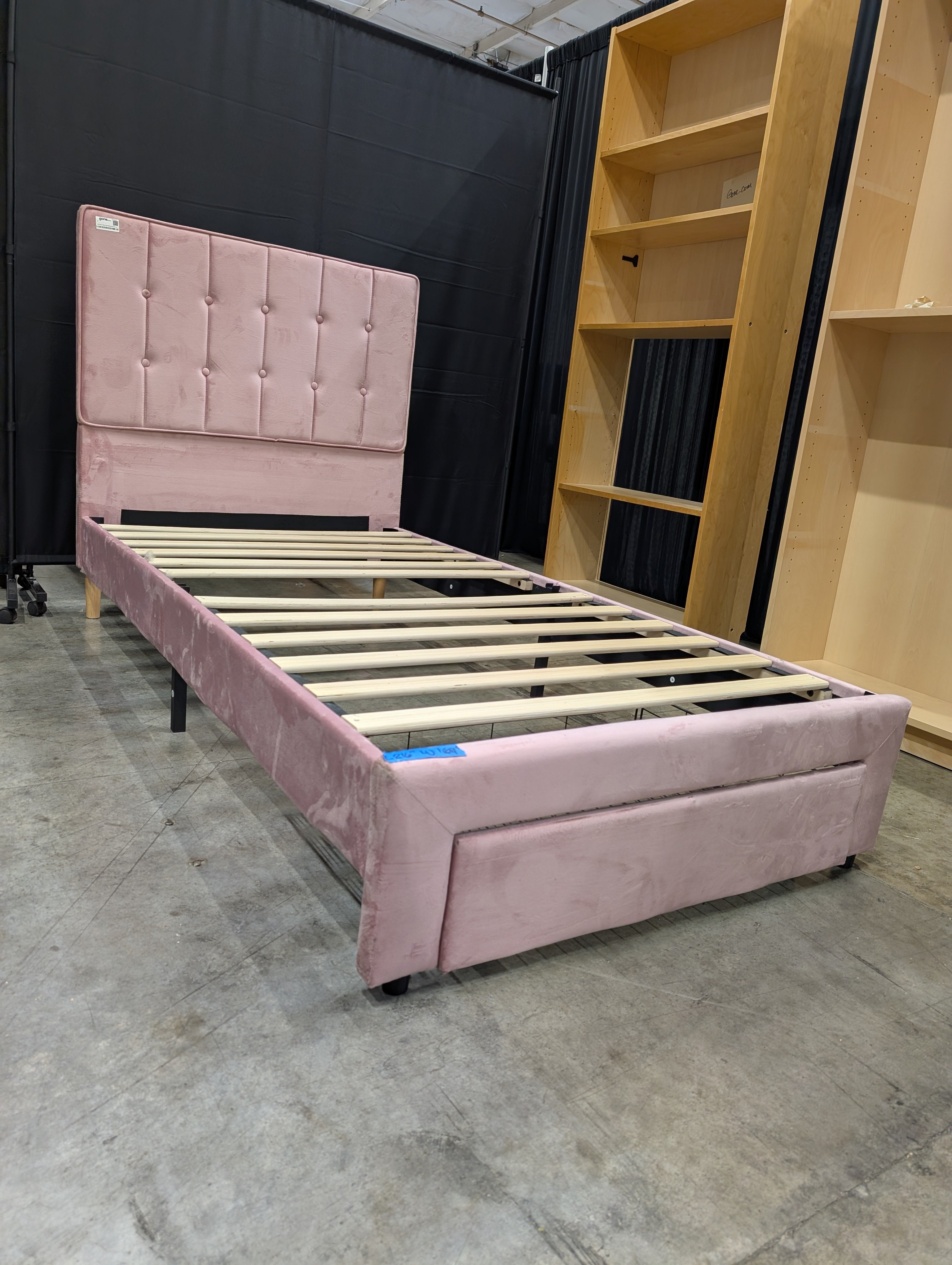 Pink Velvet Tufted Twin Platform Bed Frame with Storage Drawers