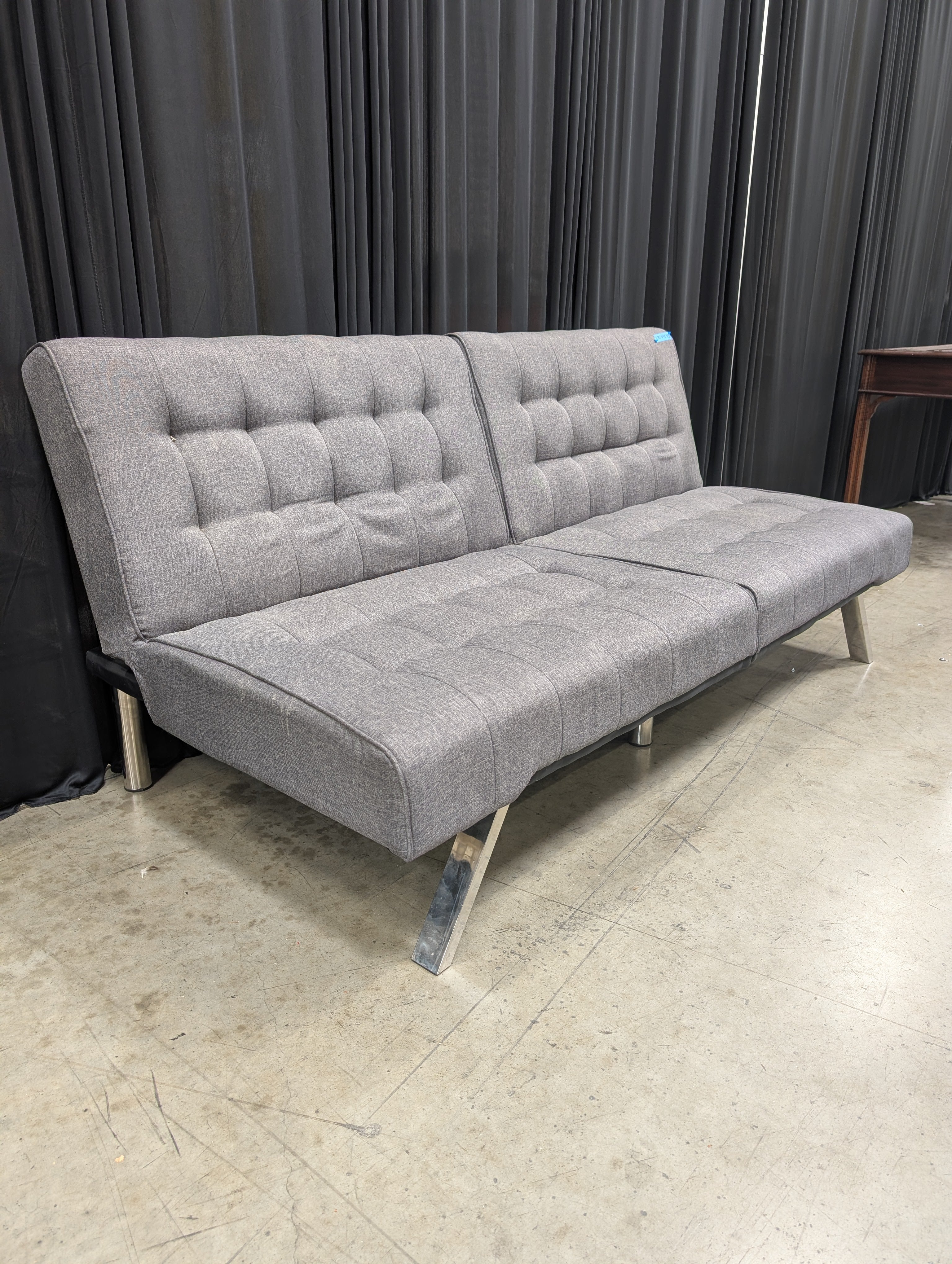 Tufted Grey Split-Back Couch in Fabric