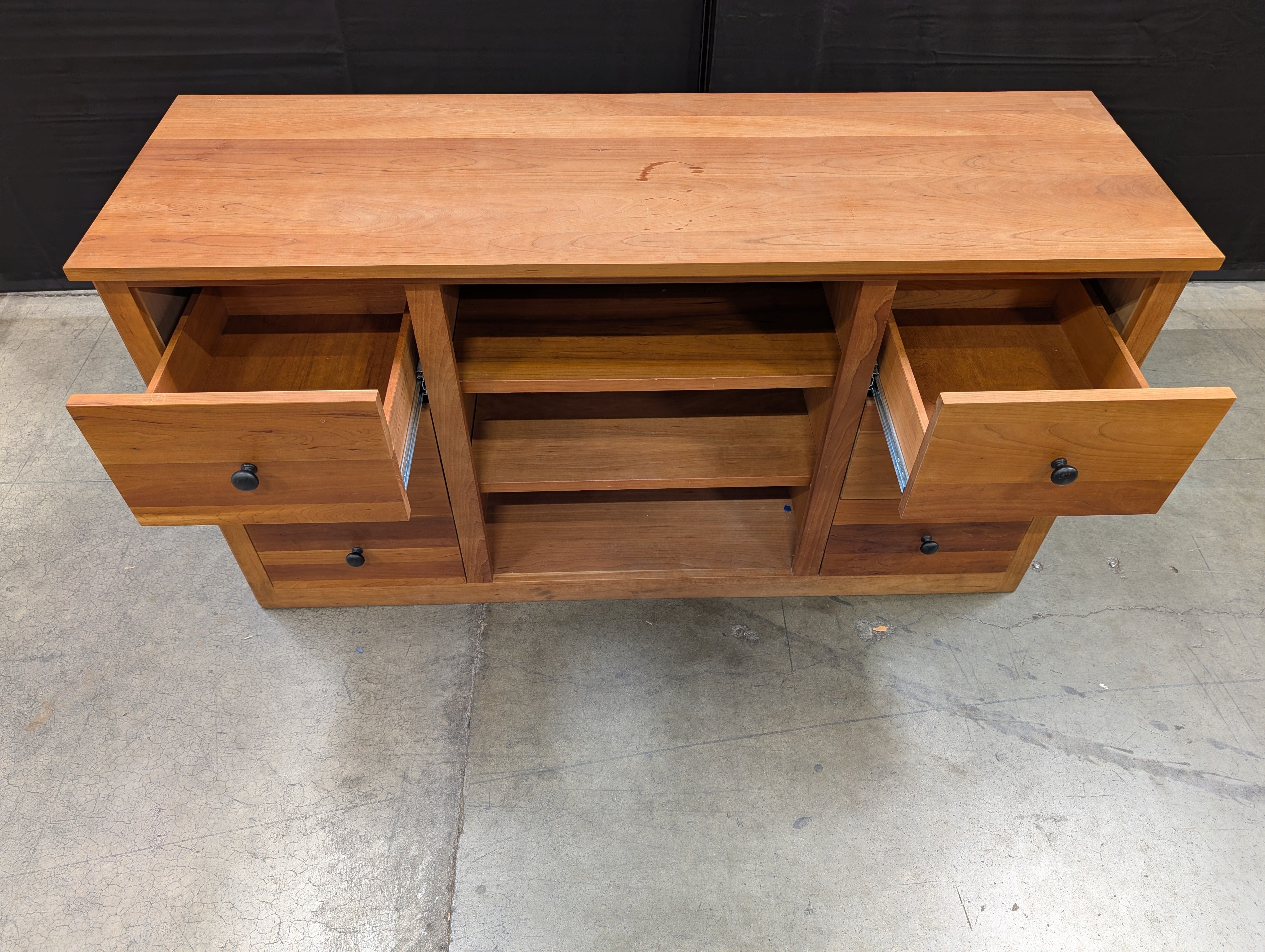 Solid Wood Media Console with Storage Drawers and Open Shelves