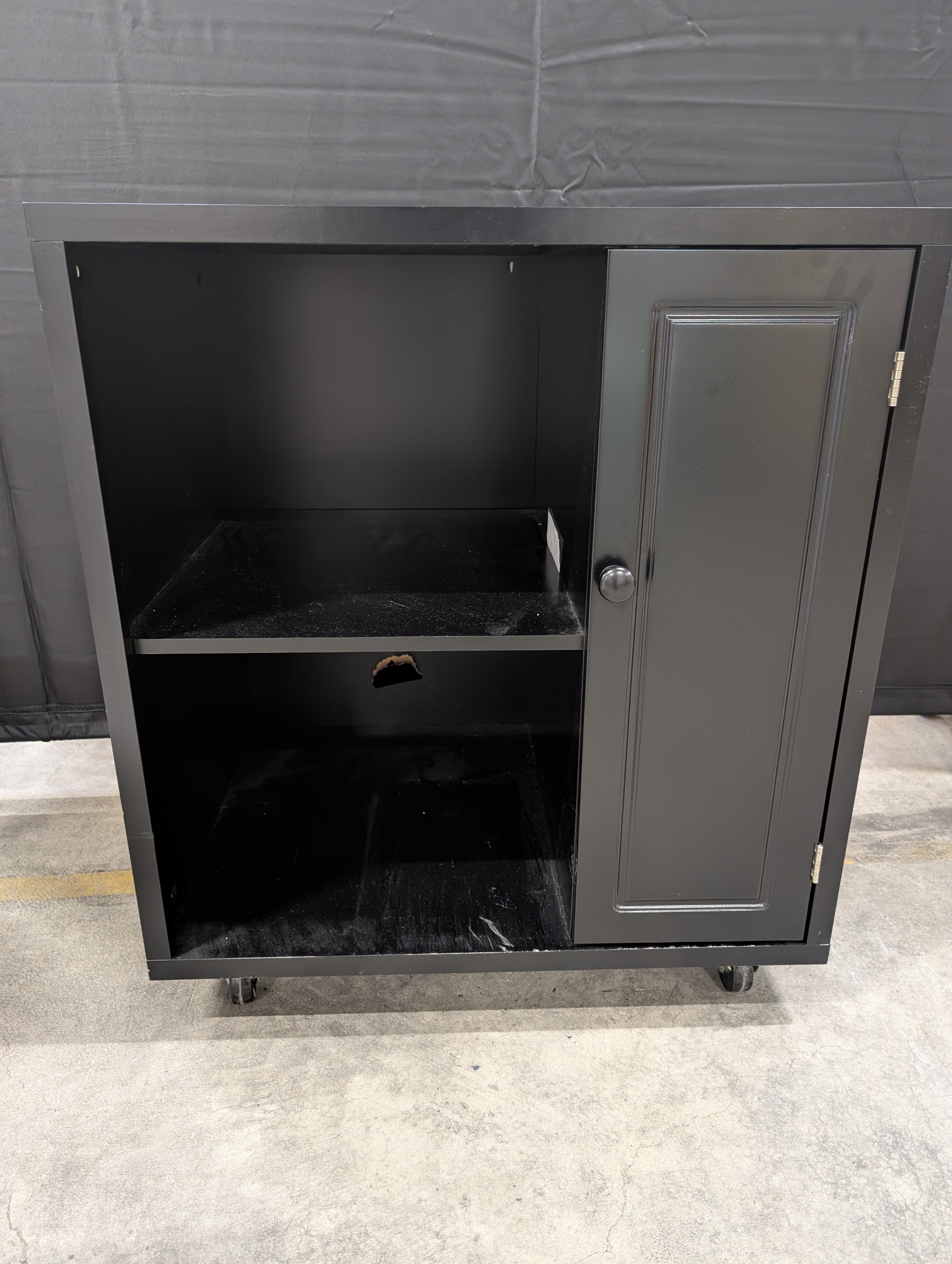 Modern Black Storage Cabinet with Open Shelf