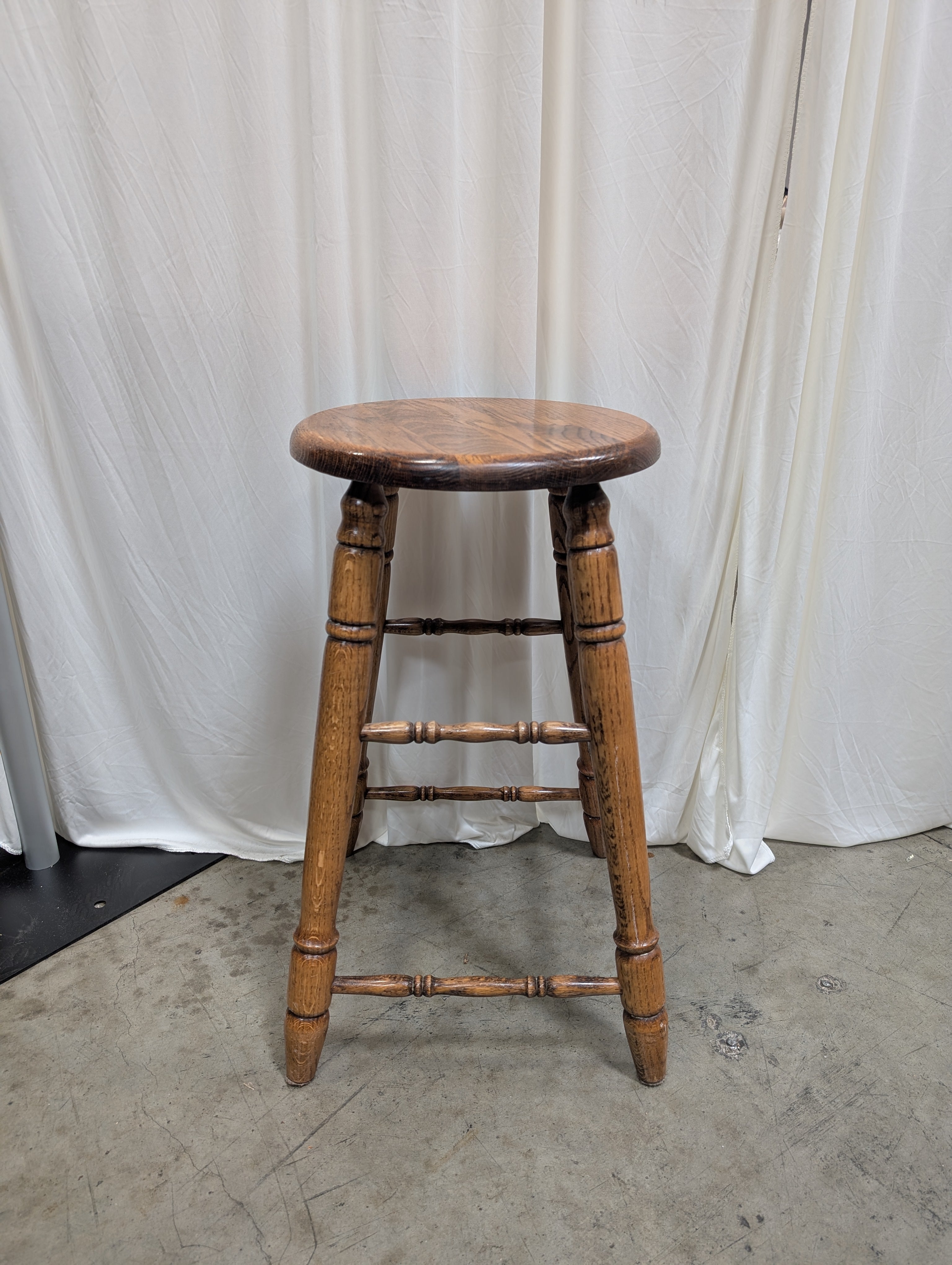 Round Solid Wood Stool with Turned Legs