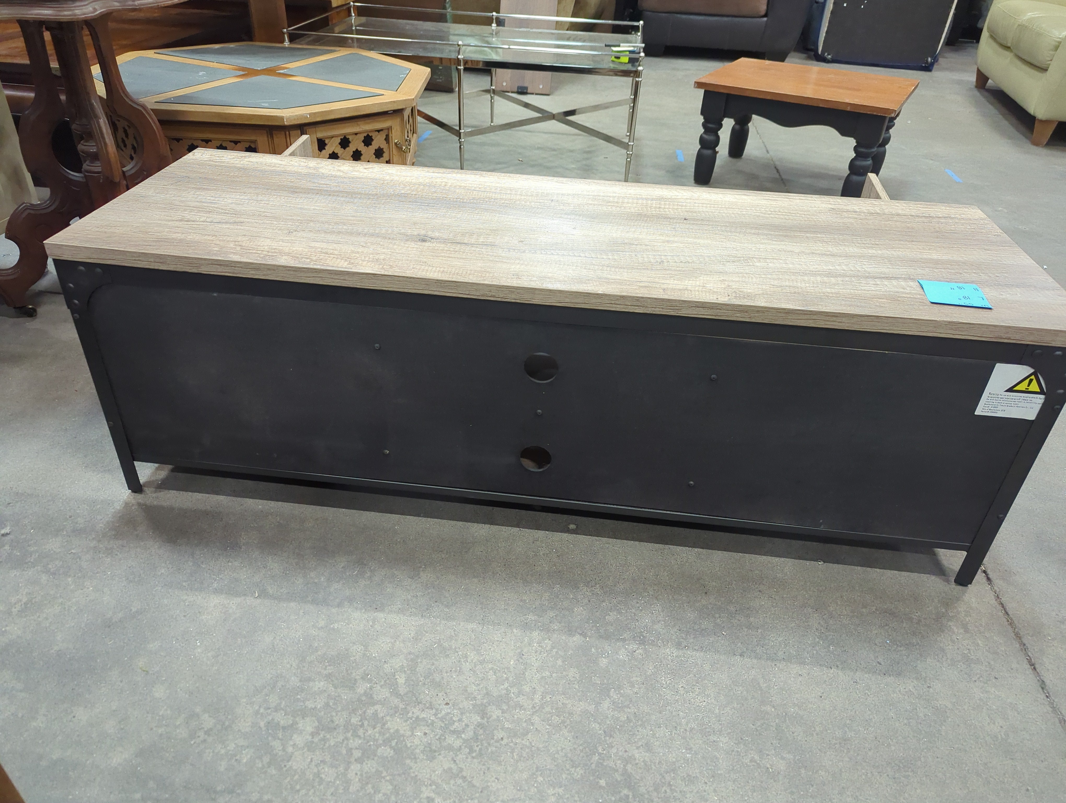 Rustic Gray Wood Media Console with Black Metal Accents