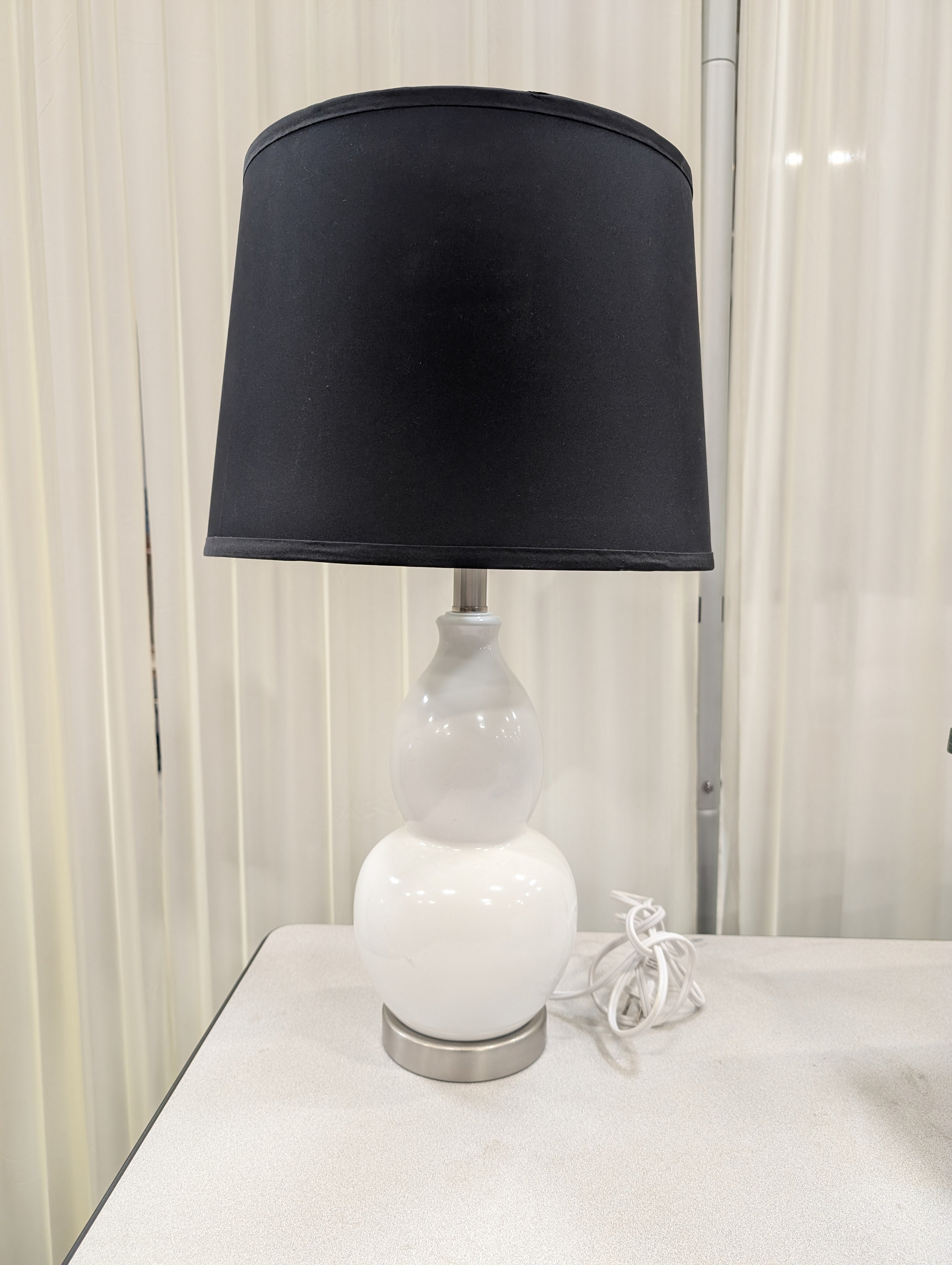 White Ceramic Table Lamp with Black Shade