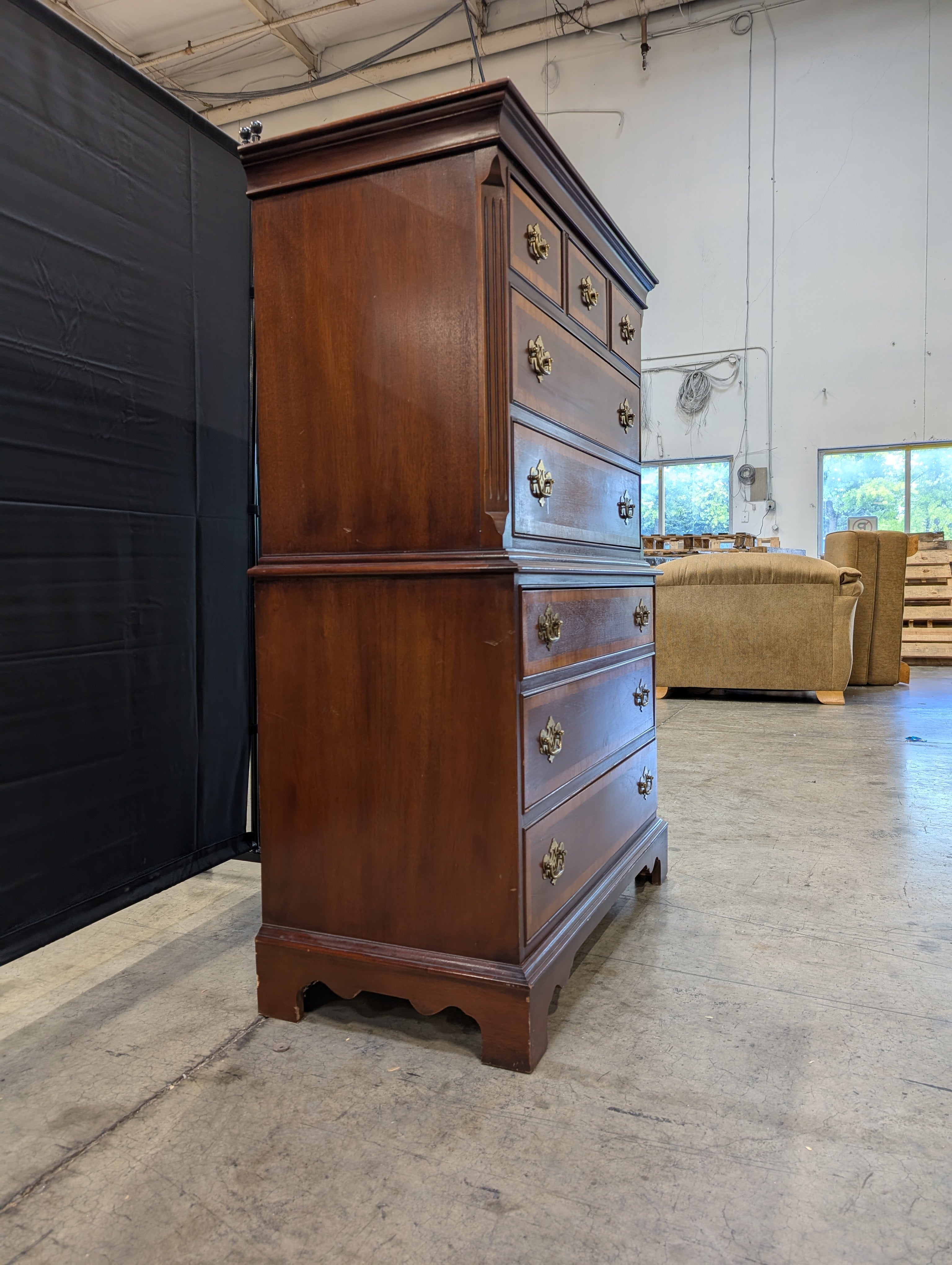 Dixie 1981 Traditional Wood Chest on Chest Dresser with Brass Hardware