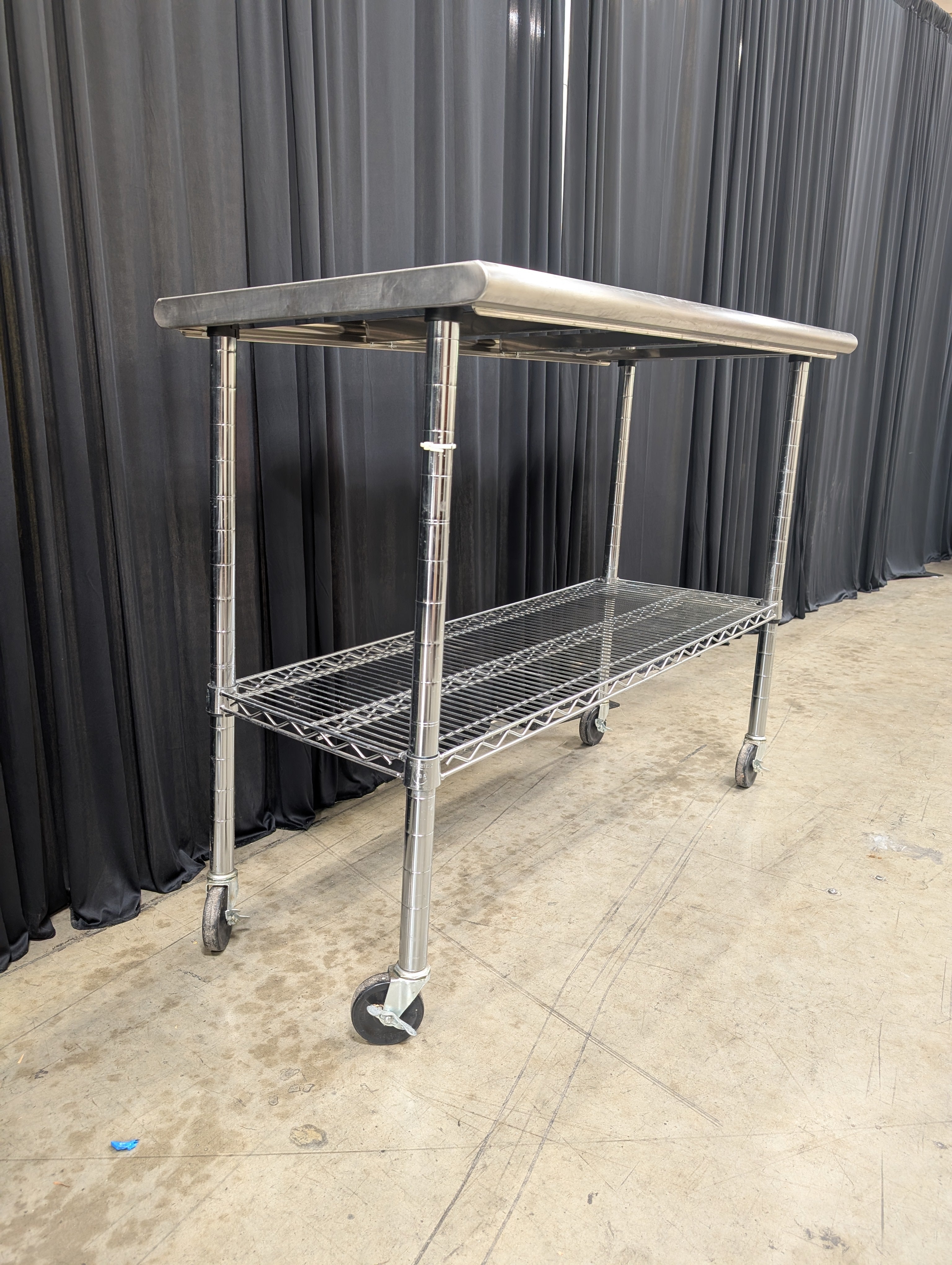 Silver Stainless Steel Kitchen Cart with Wire Shelf