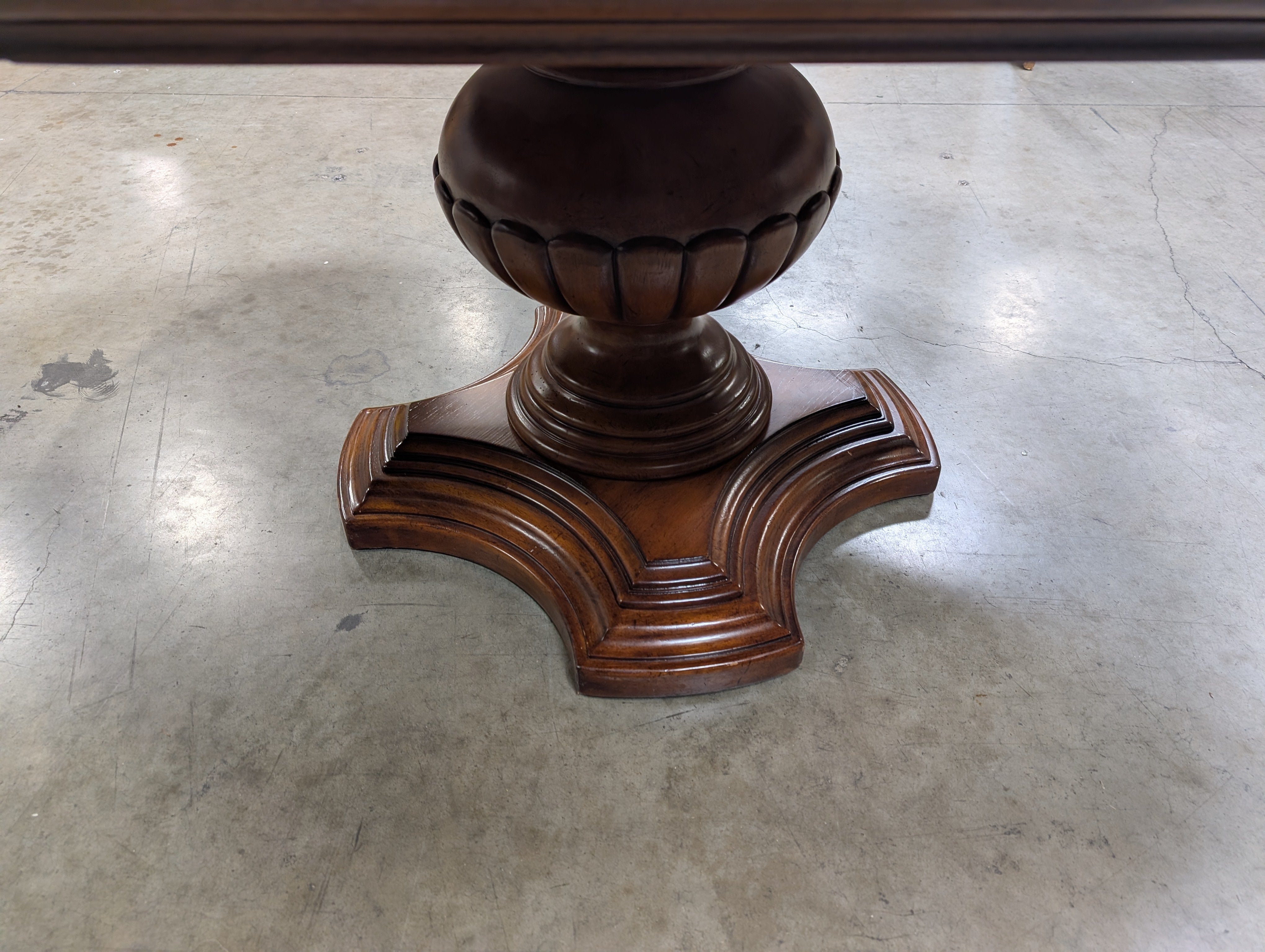 Round Inlaid Wood Pedestal Dining Table