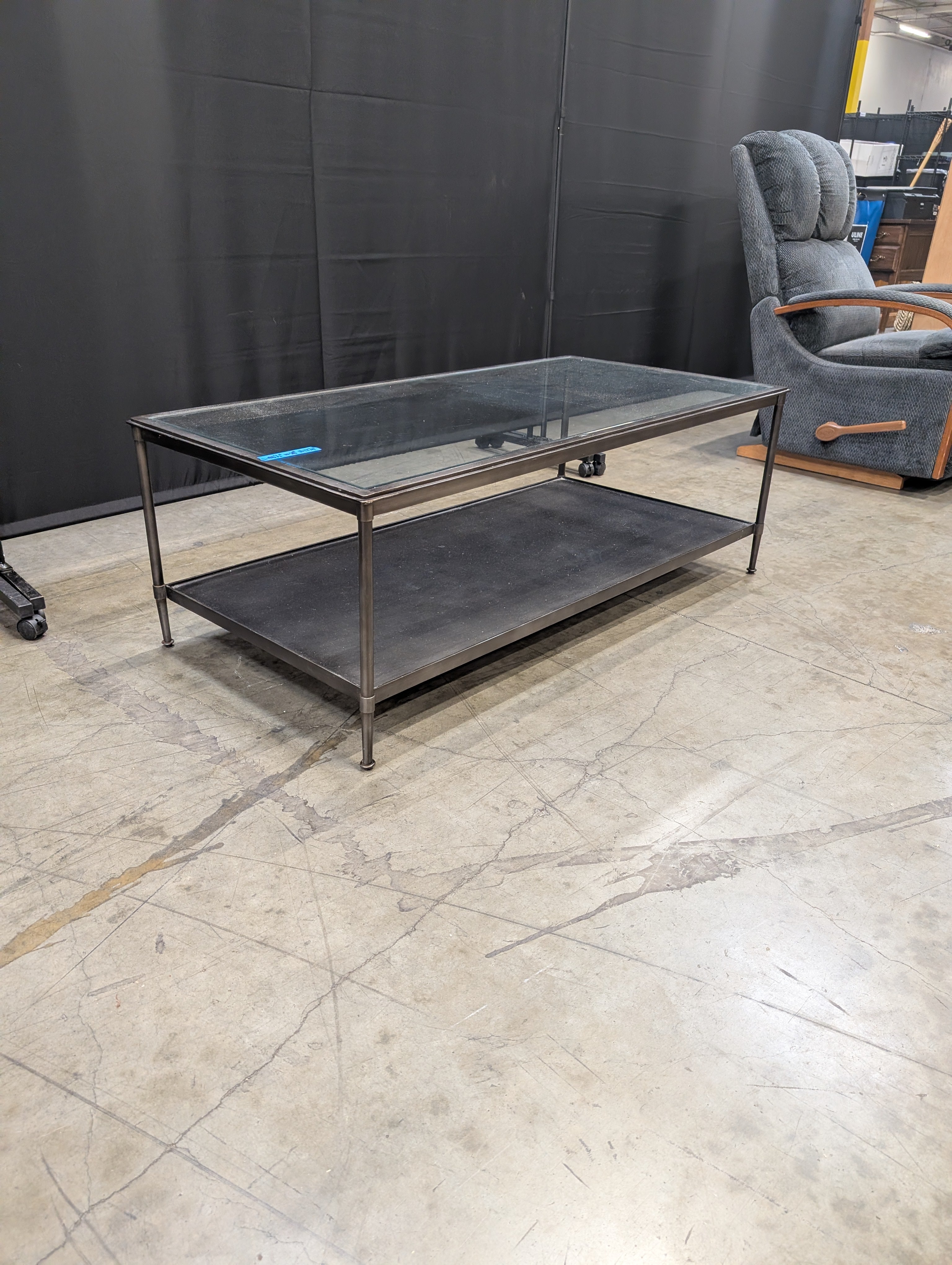 Rectangular Glass Top Coffee Table with Dark Metal Frame
