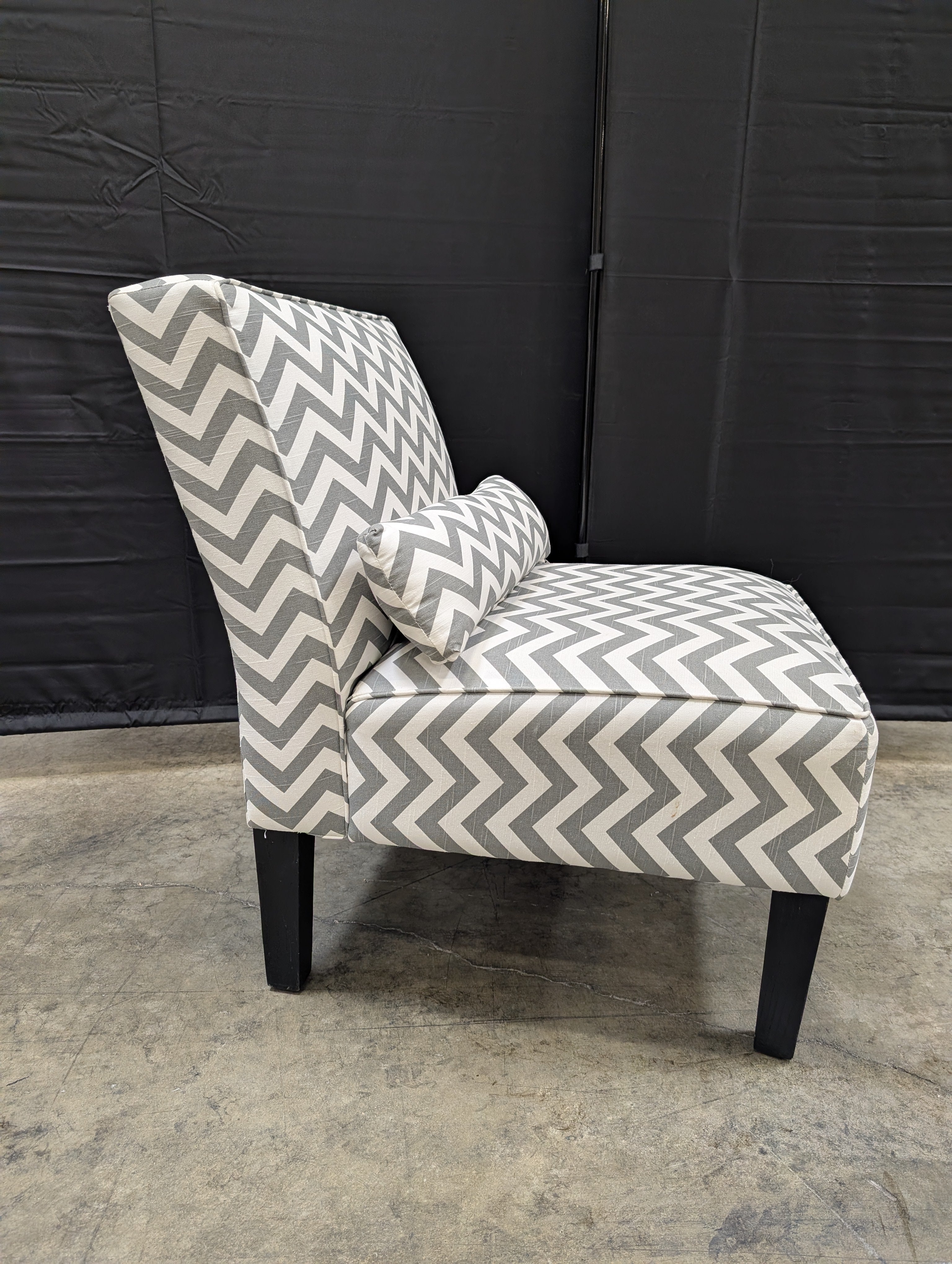 Chevron Pattern Upholstered Accent Chair with Bolster Pillow