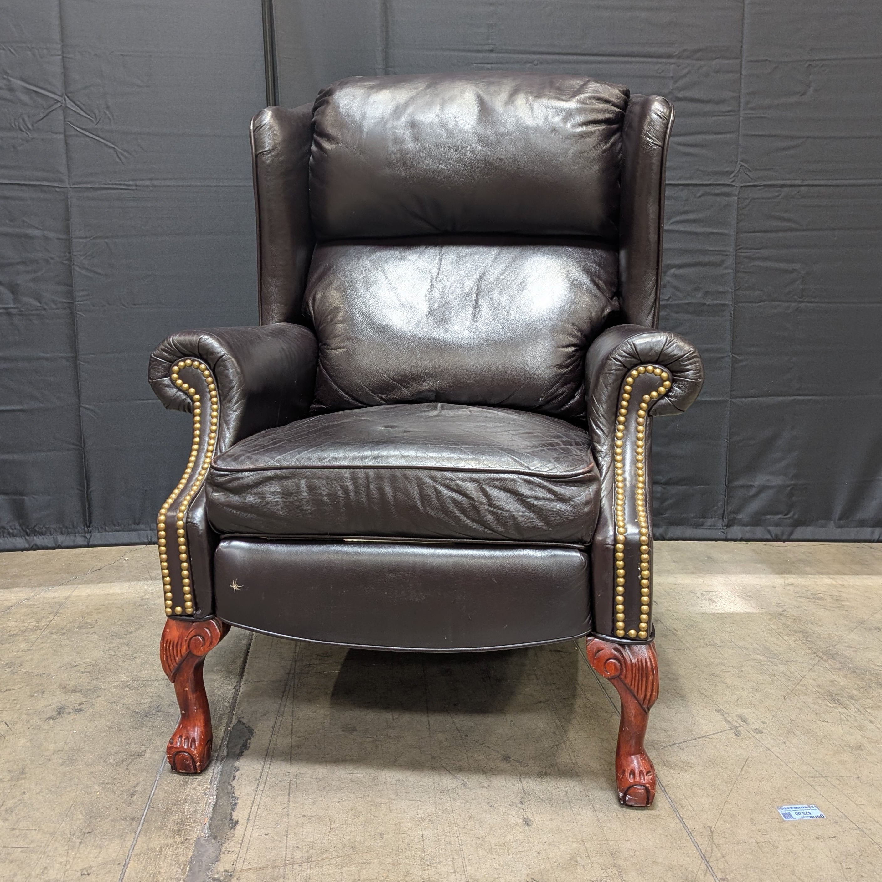 Lane Furniture Classic Dark Brown Leather Wingback Club Chair with Nailhead Trim