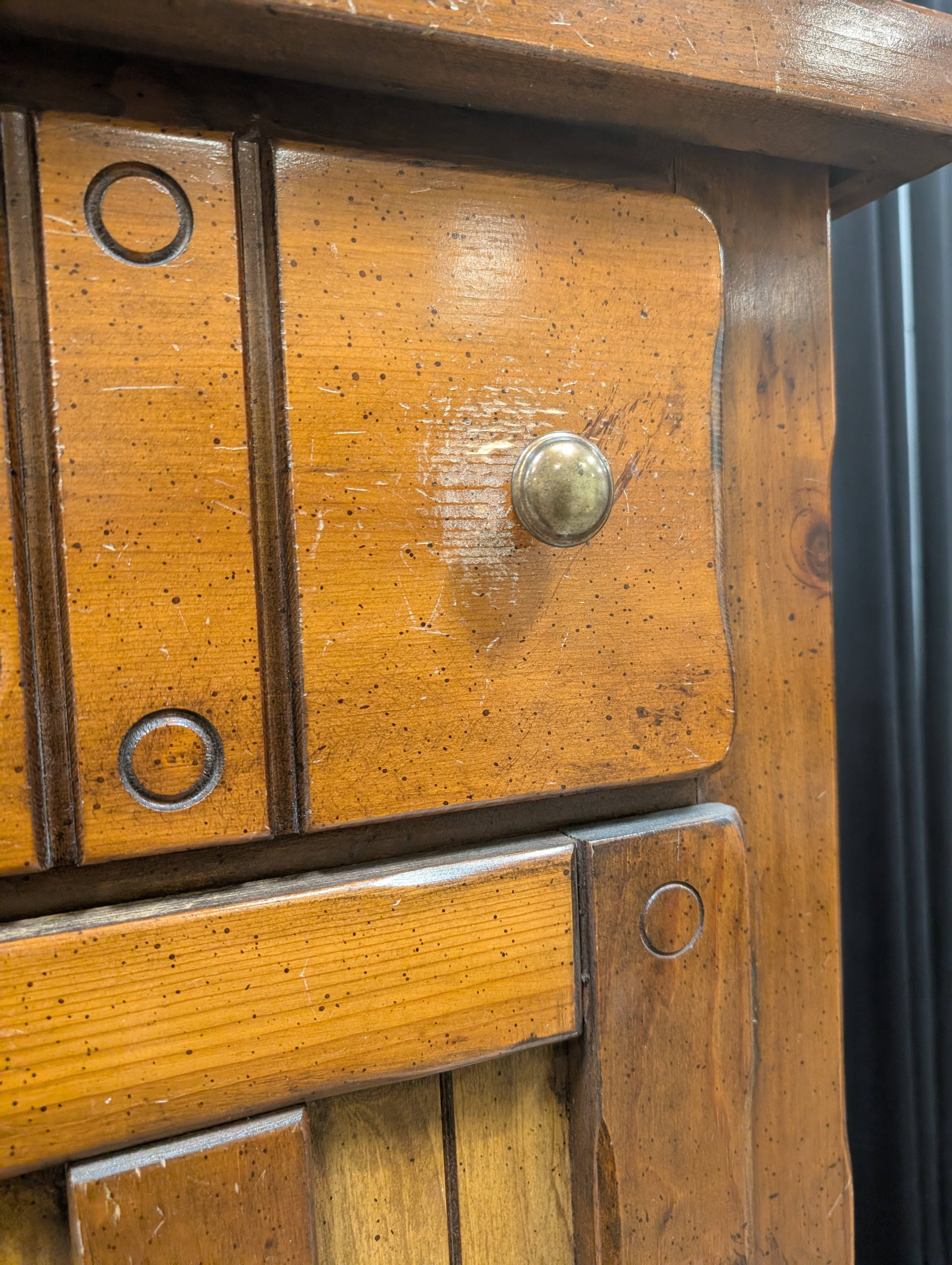 Rustic Brown Wood Armoire with Carved Details